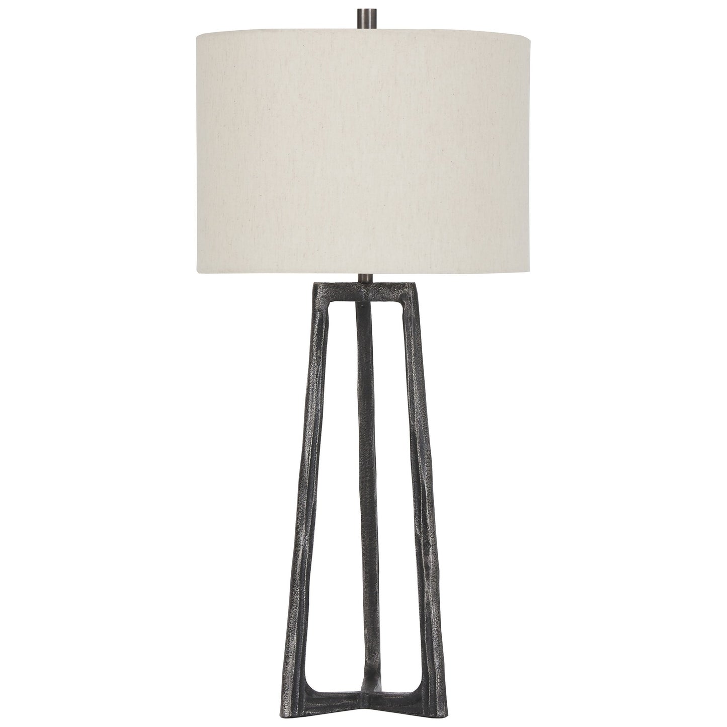 Hammered Tubular Metal Table Lamp with Fabric Drum Shade Gray and White