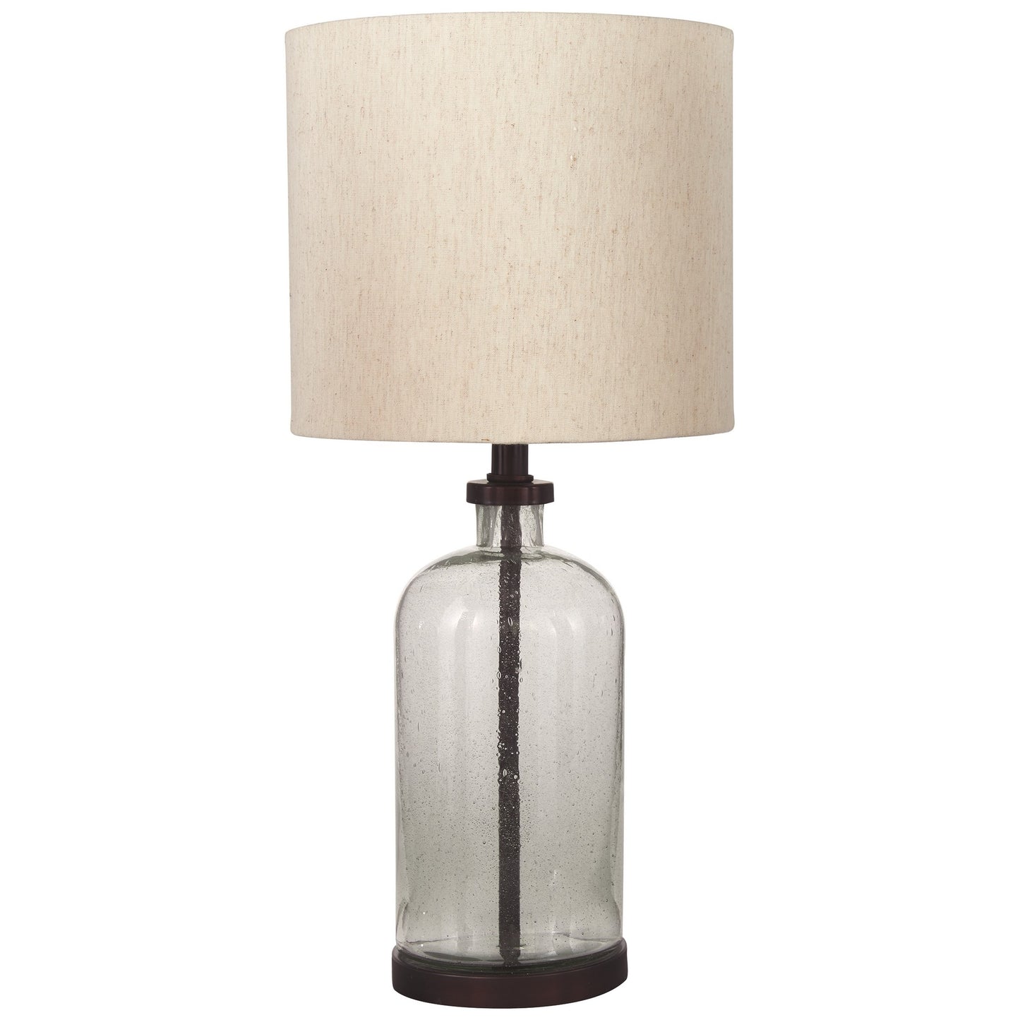 Cylindrical Seeded Glass Table Lamp with Fabric Drum Shade Beige and Clear