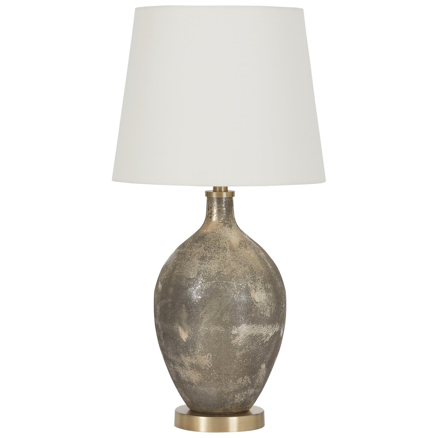 Pot Bellied Glass Table Lamp with Fabric Shade Antique Brass and White