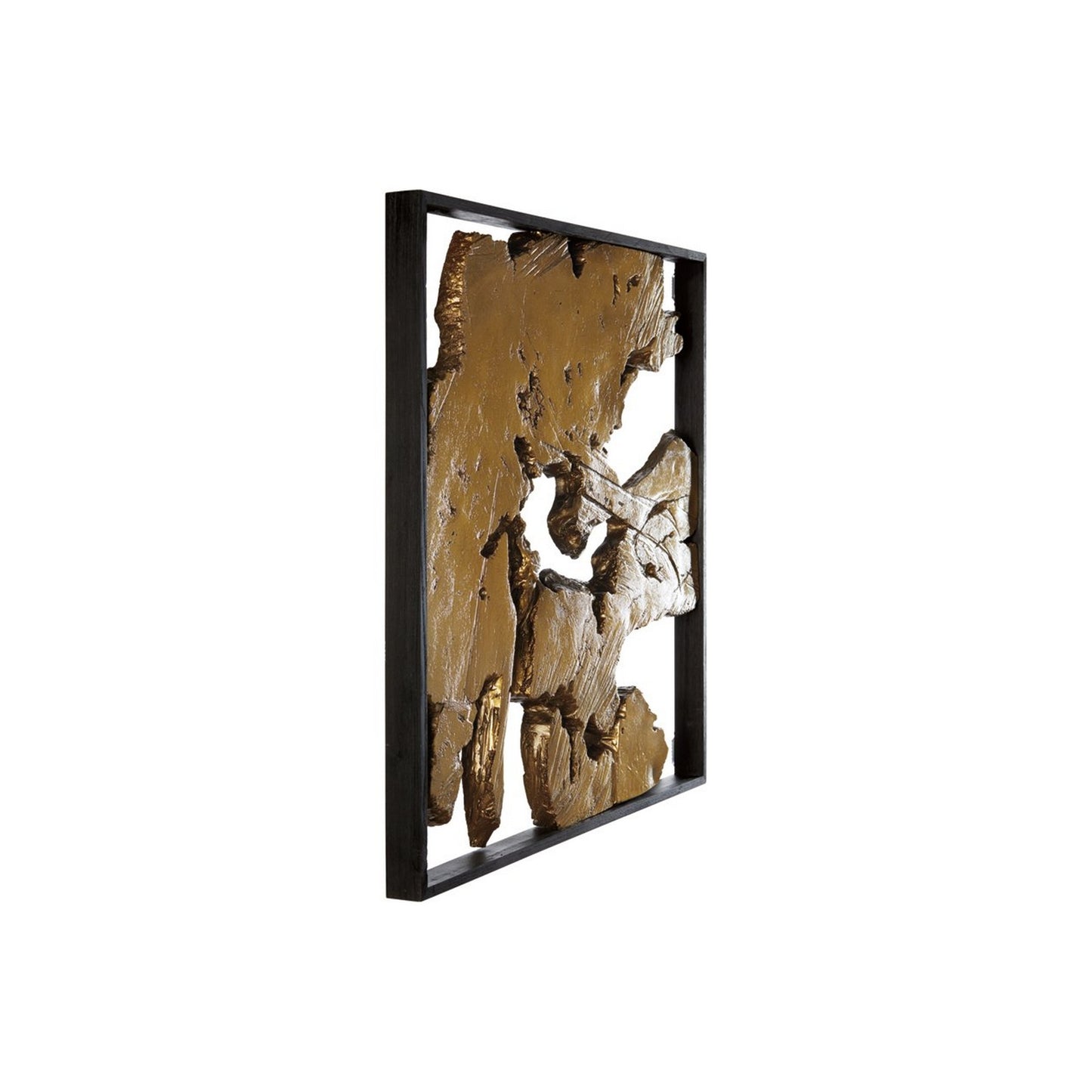 Square Frame Wall Decor With Wooden Abstract Cut Out Pattern Black And Gold