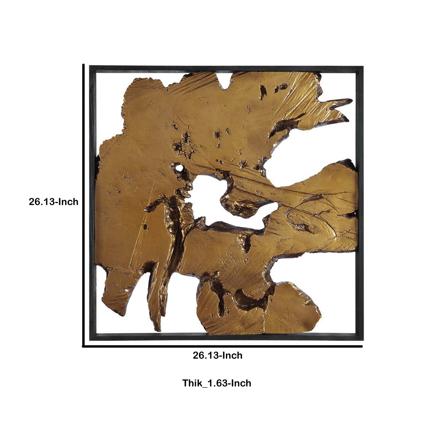 Square Frame Wall Decor With Wooden Abstract Cut Out Pattern Black And Gold