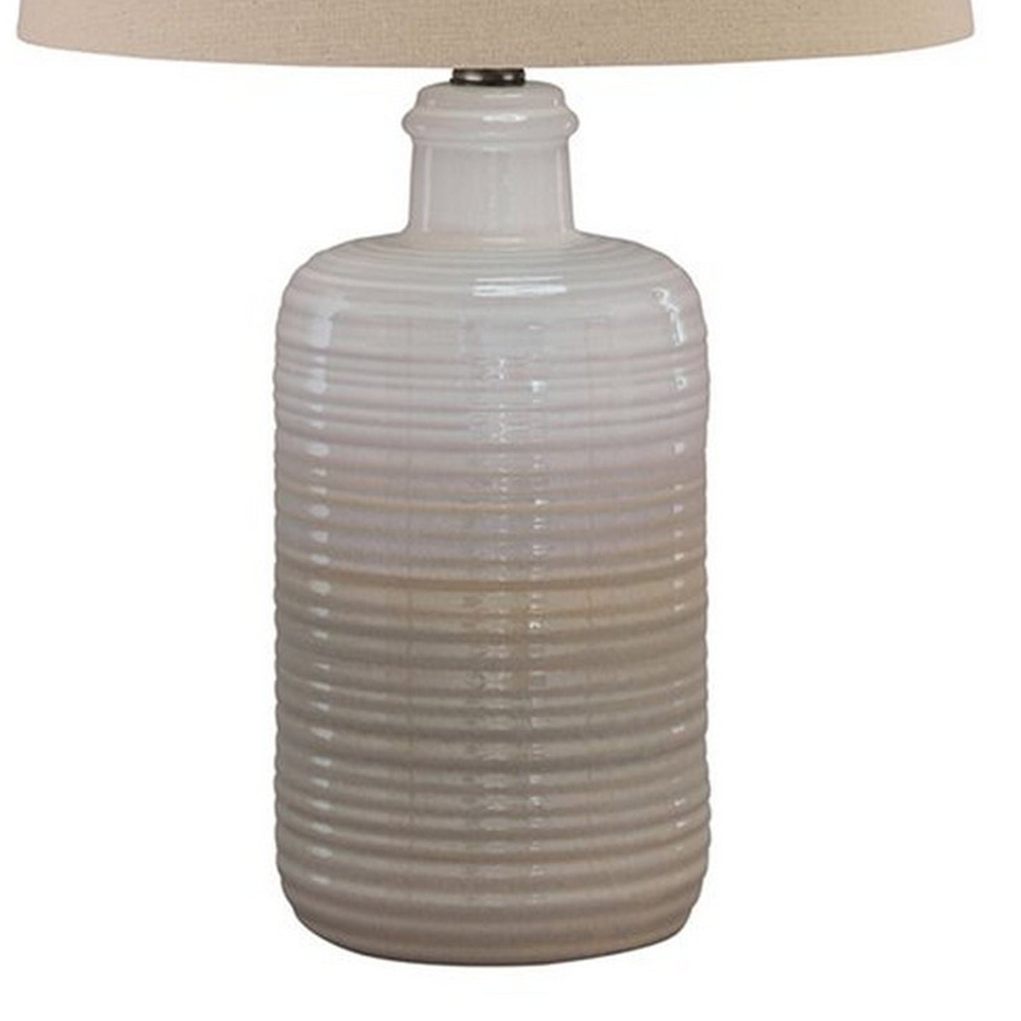 Ceramic Body Table Lamp with Brushed Details Set of 2 Beige and White