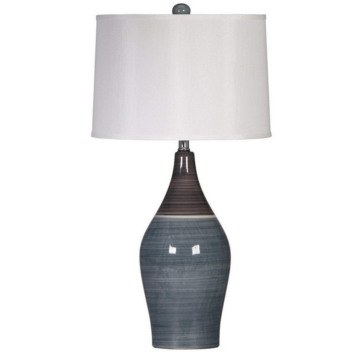 Pot Bellied Ceramic Table Lamp with Brushed Details Set of 2 Gray and White