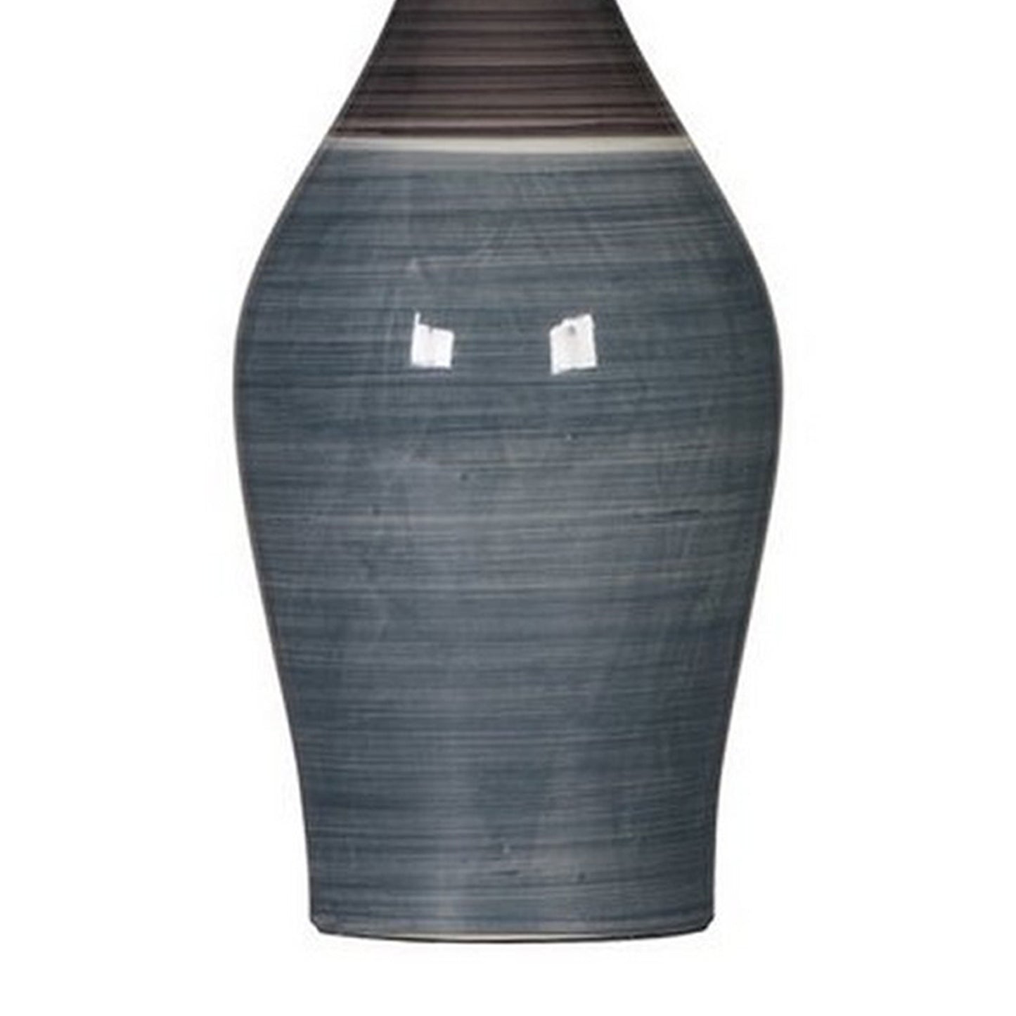 Pot Bellied Ceramic Table Lamp with Brushed Details Set of 2 Gray and White