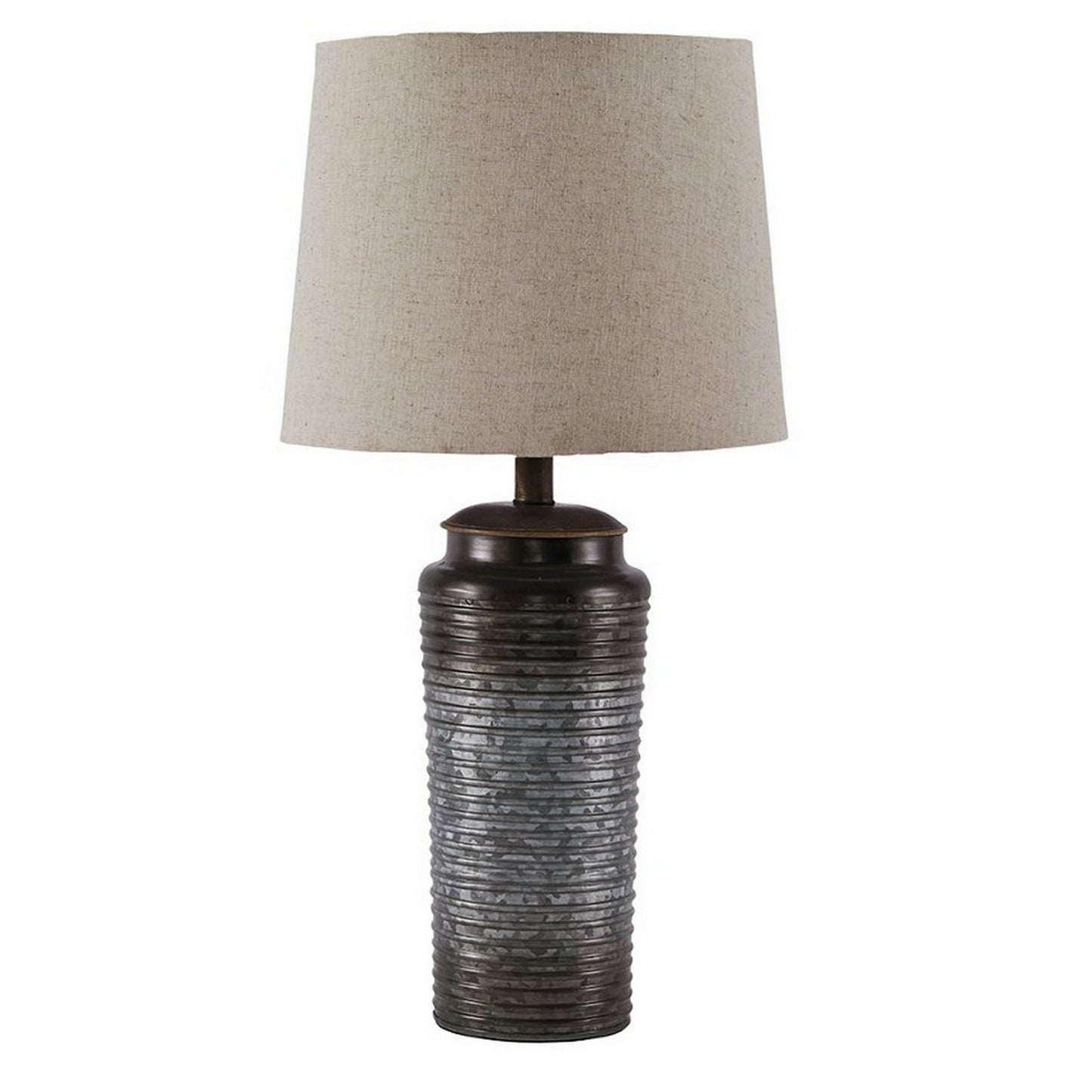 Ribbed Design Metal Body Table Lamp with Tapered Fabric Shade Set of 2 Gray
