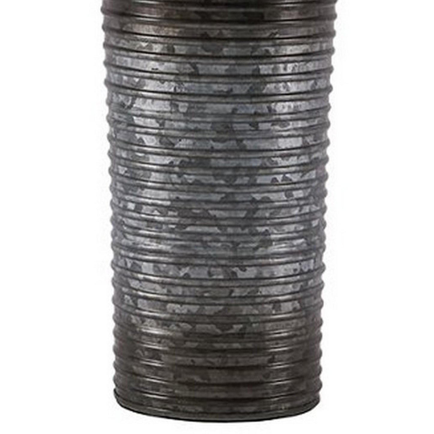 Ribbed Design Metal Body Table Lamp with Tapered Fabric Shade Set of 2 Gray