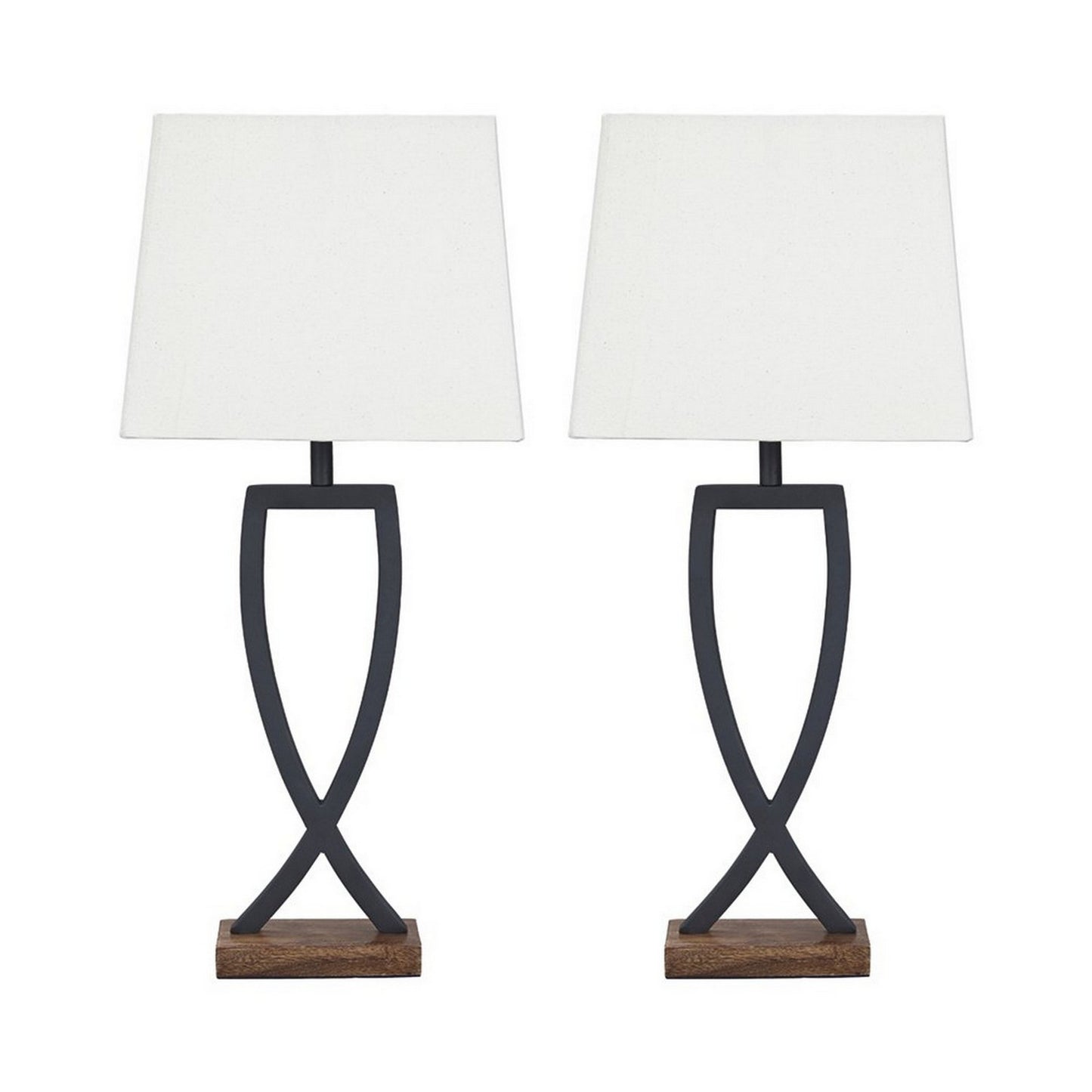 Criss Cross Metal Table Lamp with Fabric Shade Set of 2 Gray and White