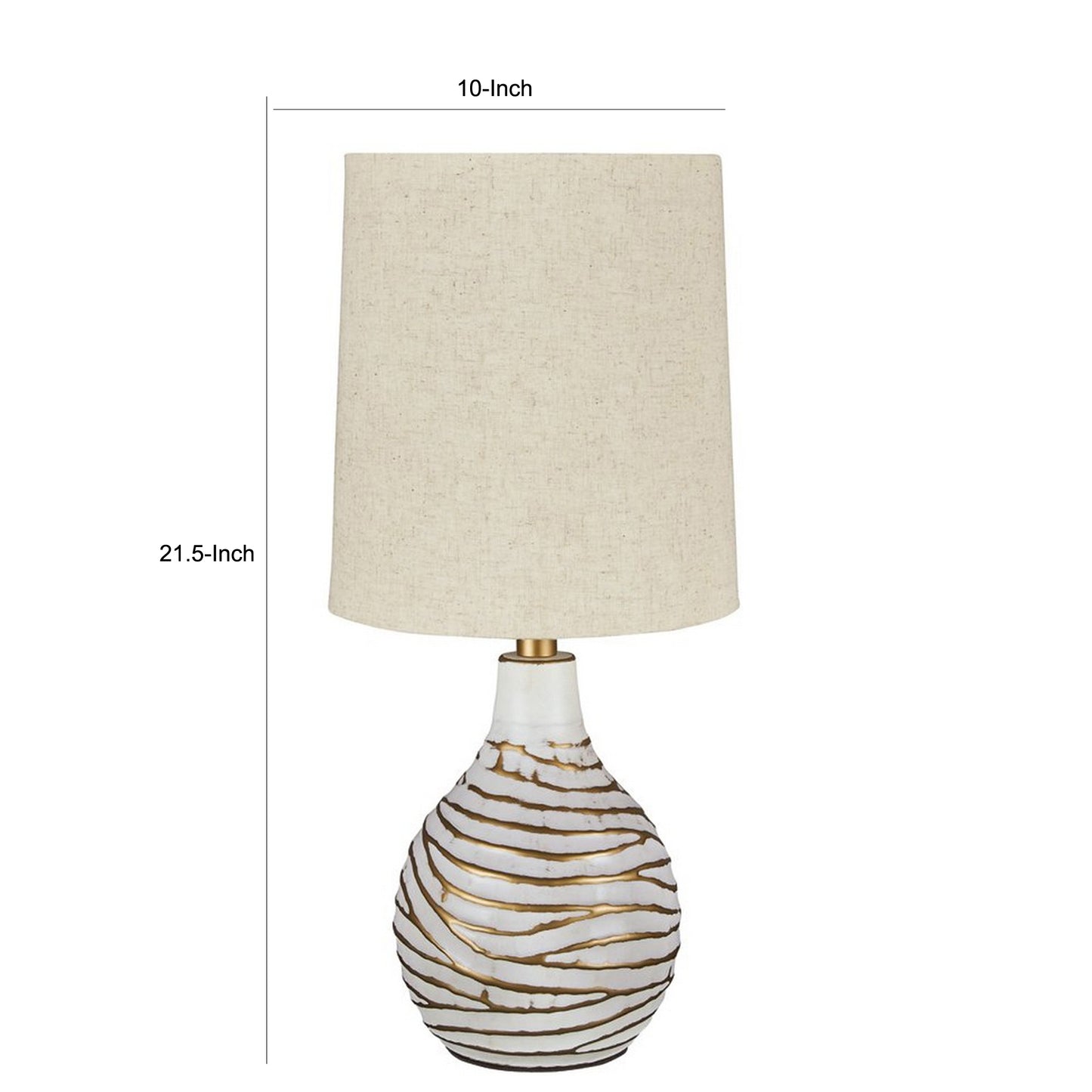 Pot Bellied Metal Table Lamp with Textured Golden Embellishment White