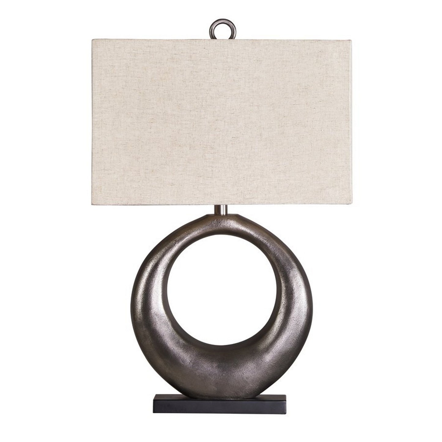 Metal Table Lamp with Center Cutout and Fabric Shade Off White and Black