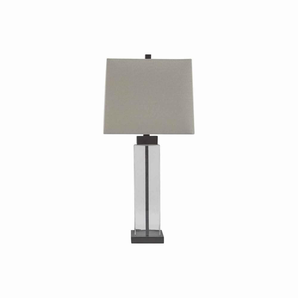 Glass and Metal Base Table Lamp with Square Shade Set of 2 Clear and Gray
