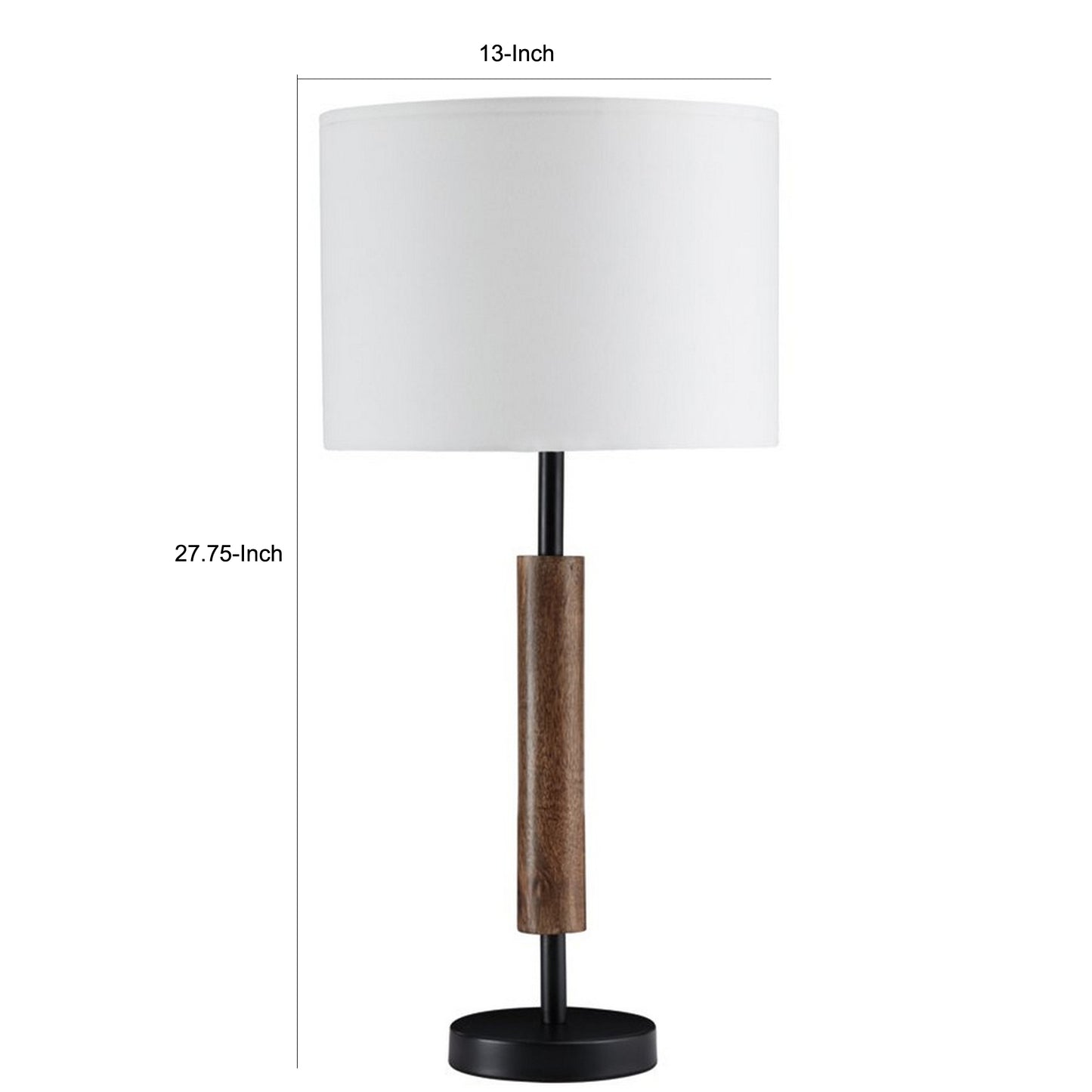 Table Lamp with Rolling Pin Base and Fabric Shade Set of 2 White and Brown