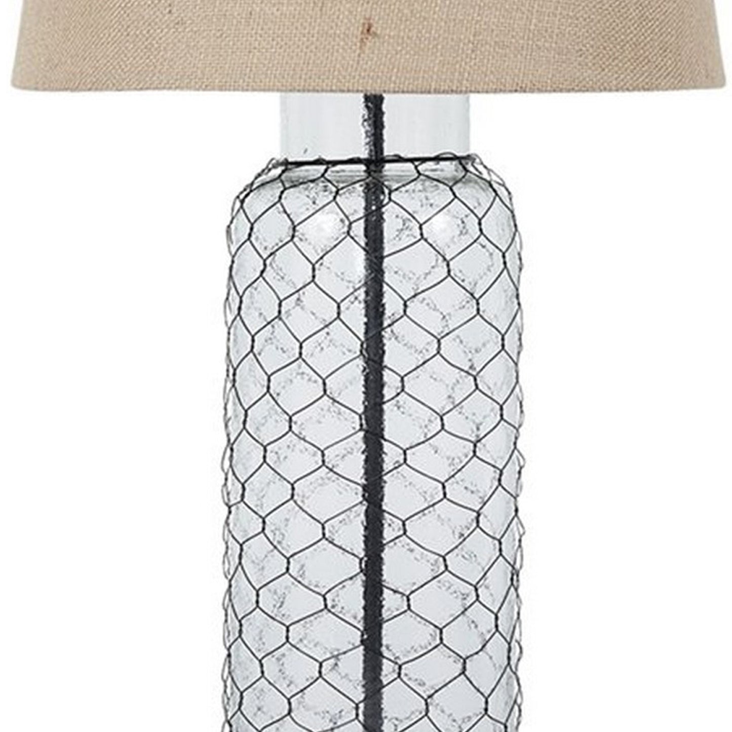 Woven Wire Wrapped Glass Base Table Lamp with Fabric Shade Beige