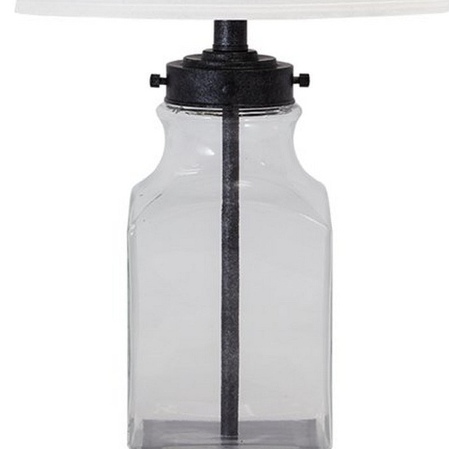 Smoky Glass Frame Table Lamp with Fabric Shade Light Gray and Clear
