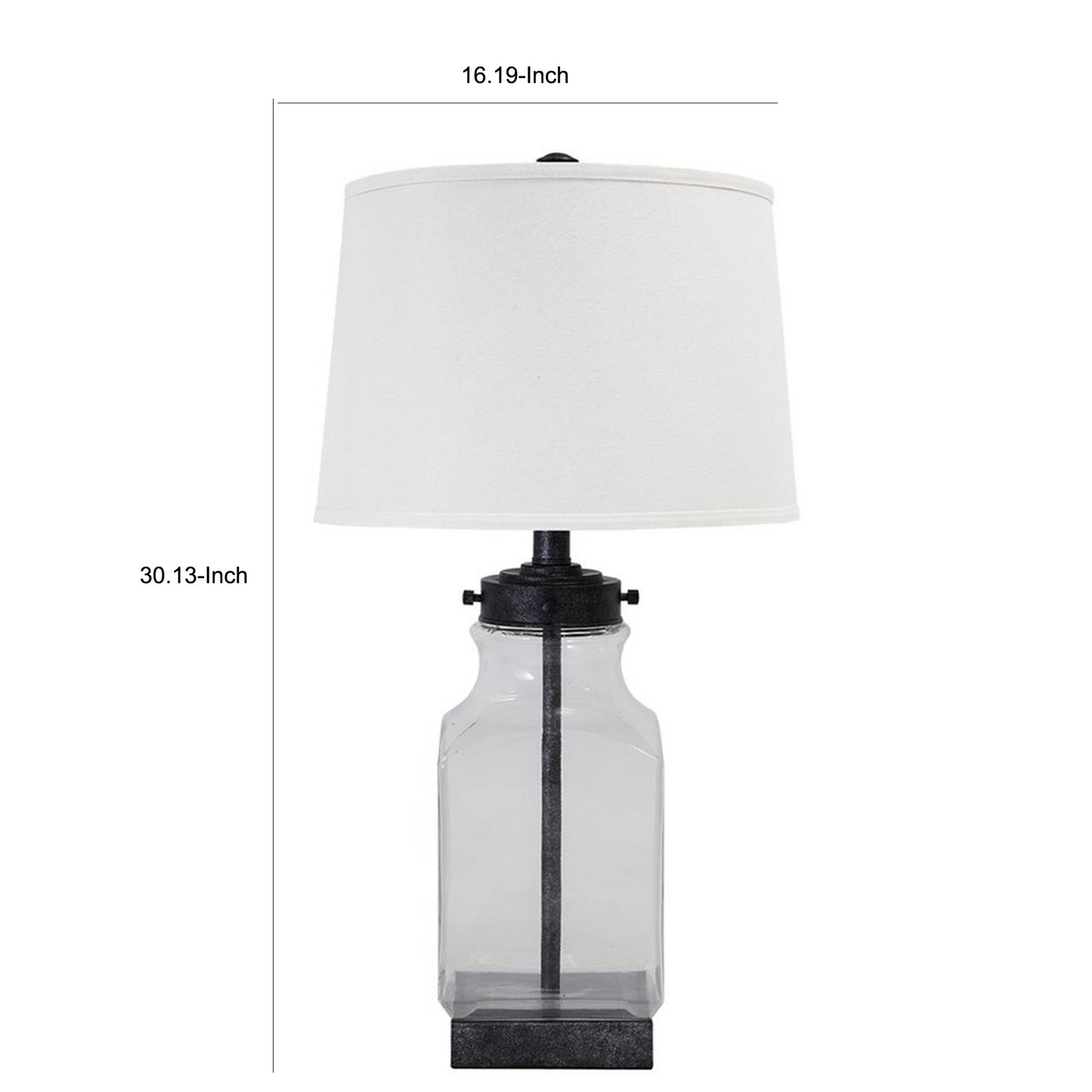 Smoky Glass Frame Table Lamp with Fabric Shade Light Gray and Clear