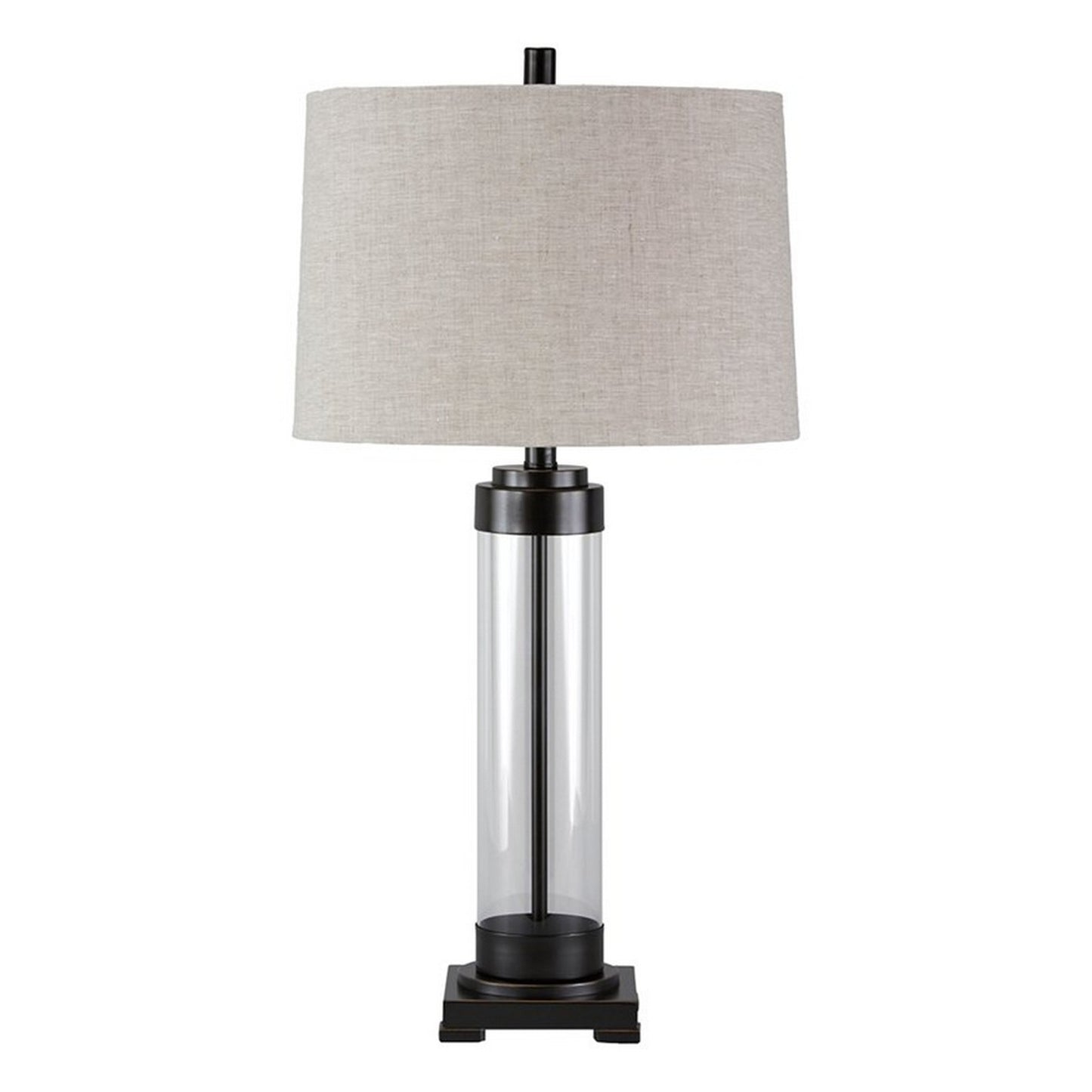 Glass and Metal Frame Table Lamp with Fabric Shade Gray and Black