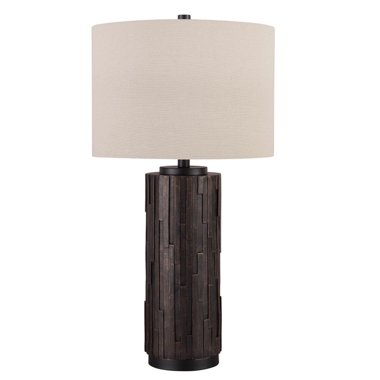 Textured Polyresin Frame Table Lamp with Drum Shade Off White and Bronze