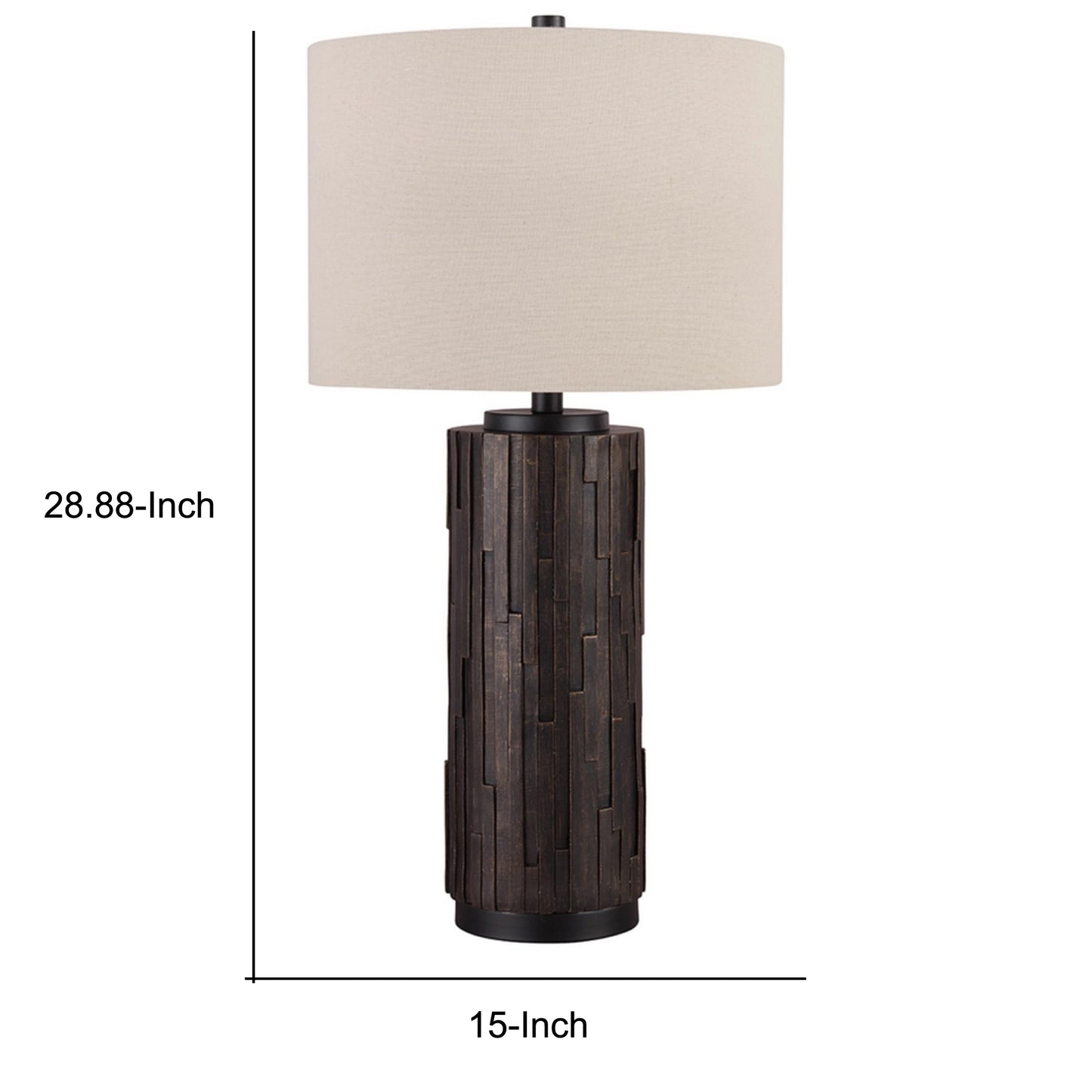 Textured Polyresin Frame Table Lamp with Drum Shade Off White and Bronze