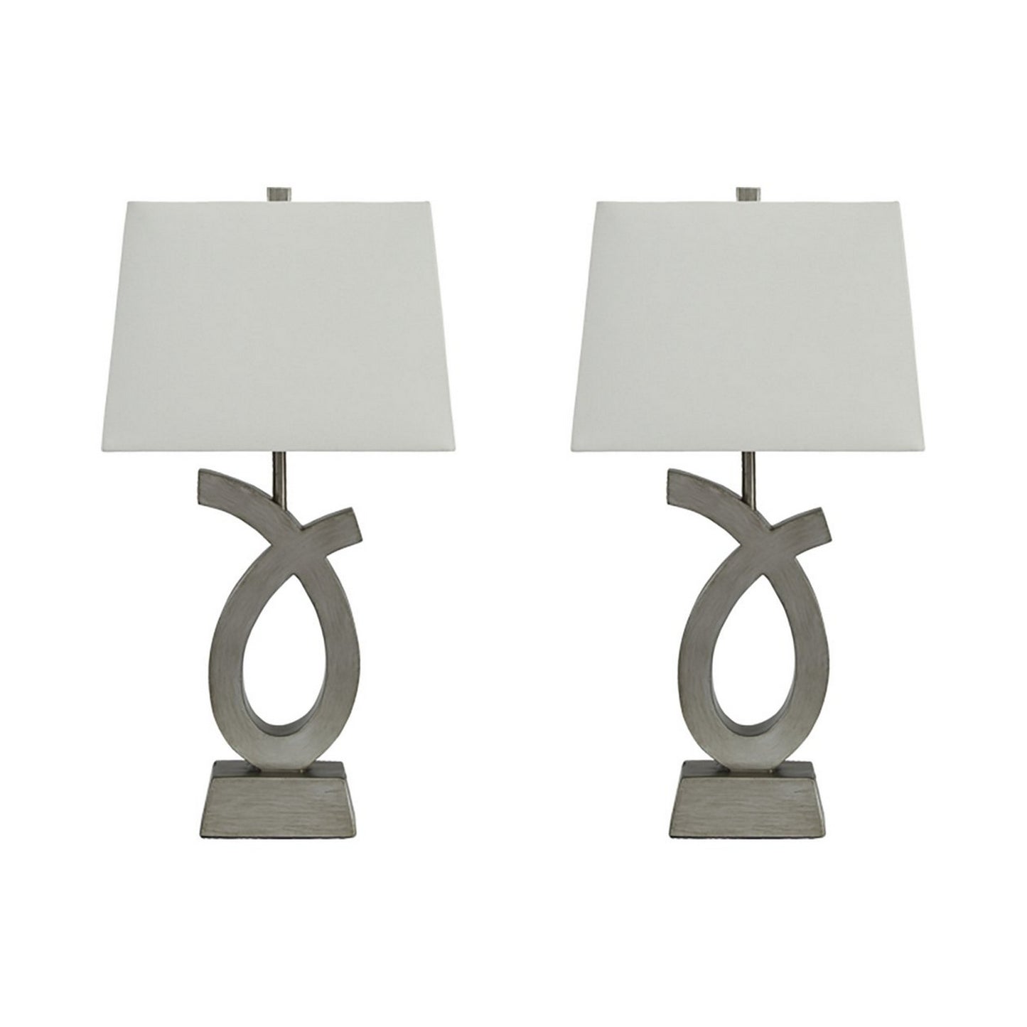 Scrolled Resin Table Lamp with Rectangular Shade Set of 2 Gray and White
