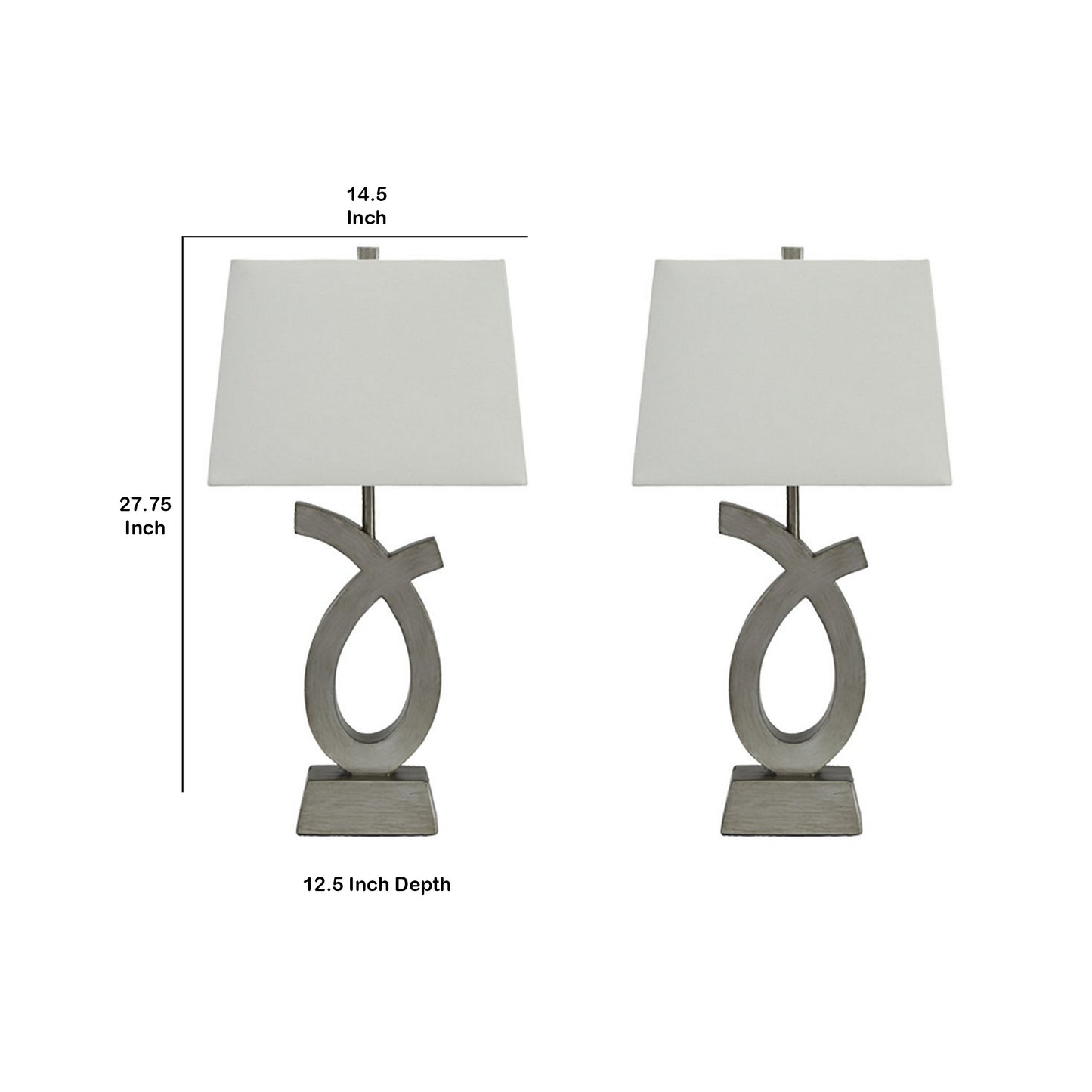 Scrolled Resin Table Lamp with Rectangular Shade Set of 2 Gray and White