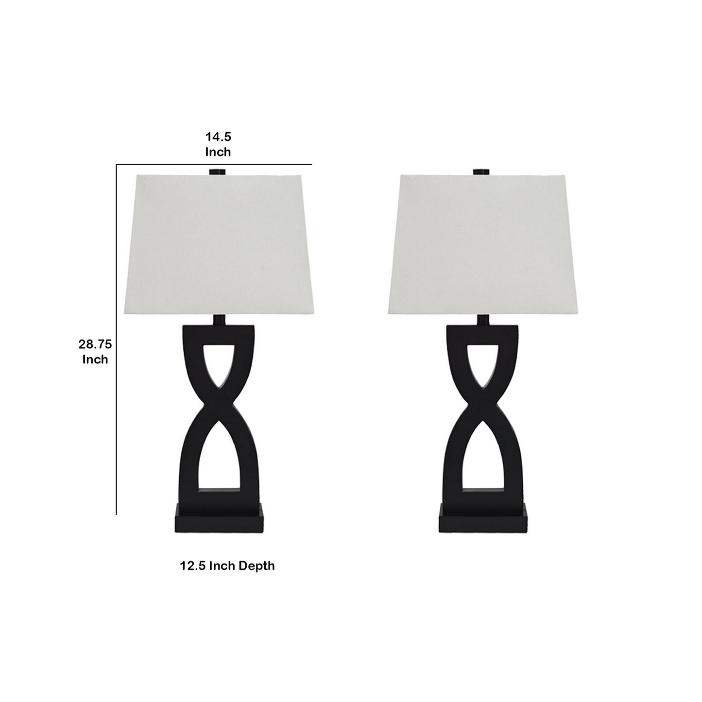 Resin Body Table Lamp with Hardback Shade Set of 2 Black and White