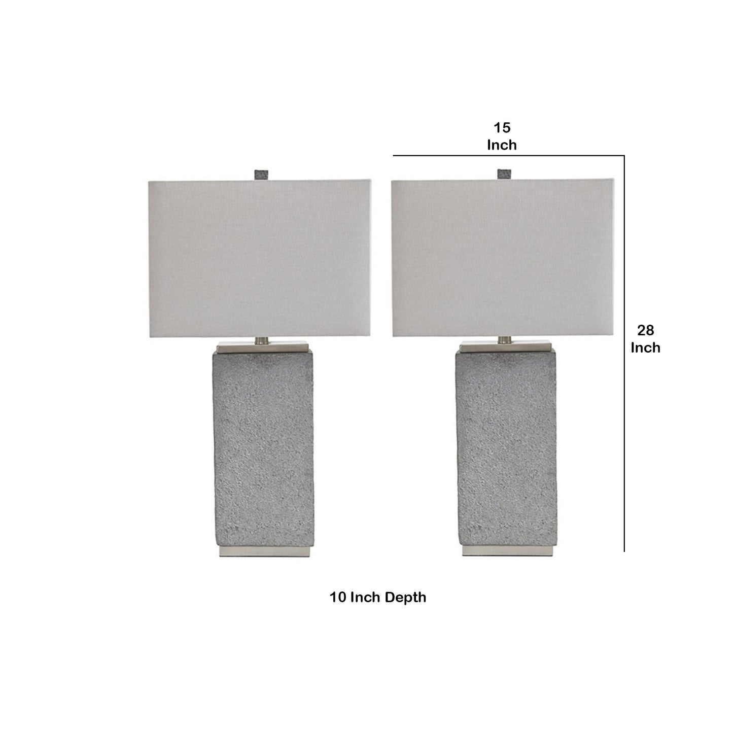 Resin Table Lamp with Faux Concrete Finish and Hardback Shade Set of 2 Gray