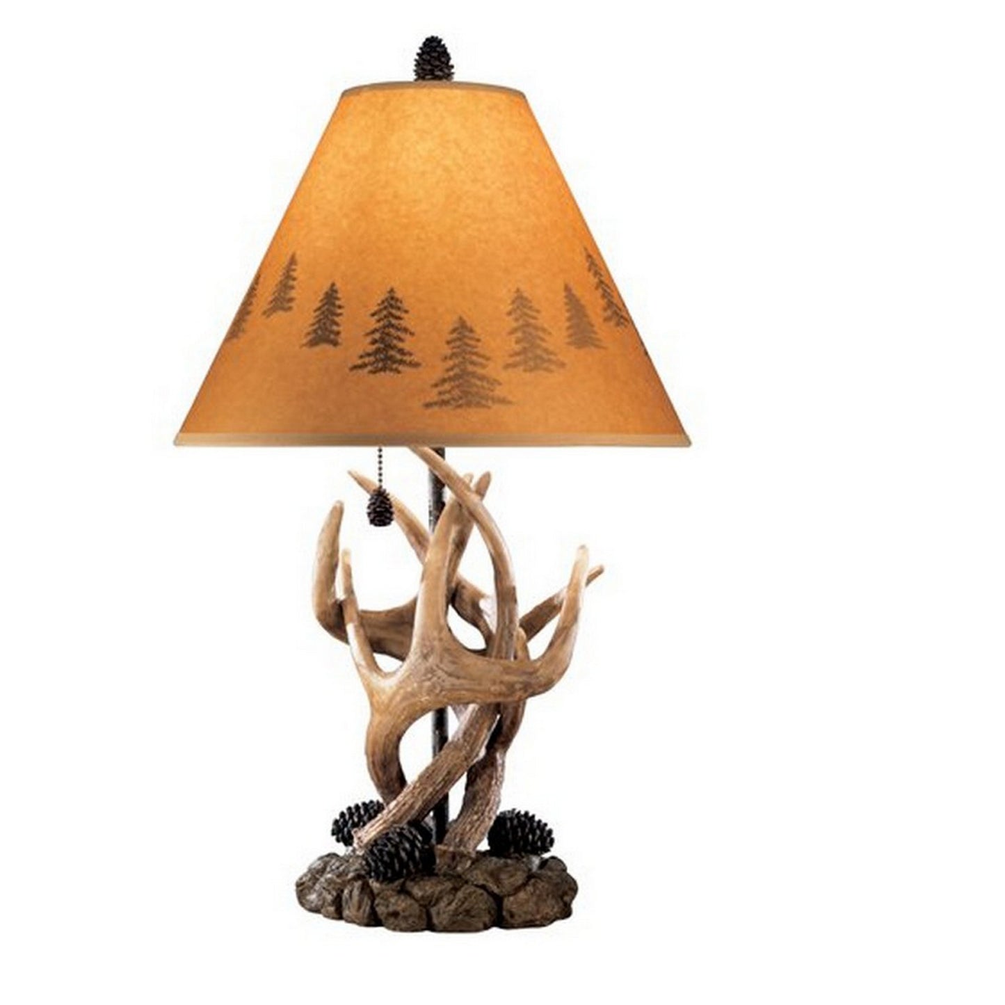 Resin Body Table Lamp with Antler and Pinecone Design Set of 2 Brown