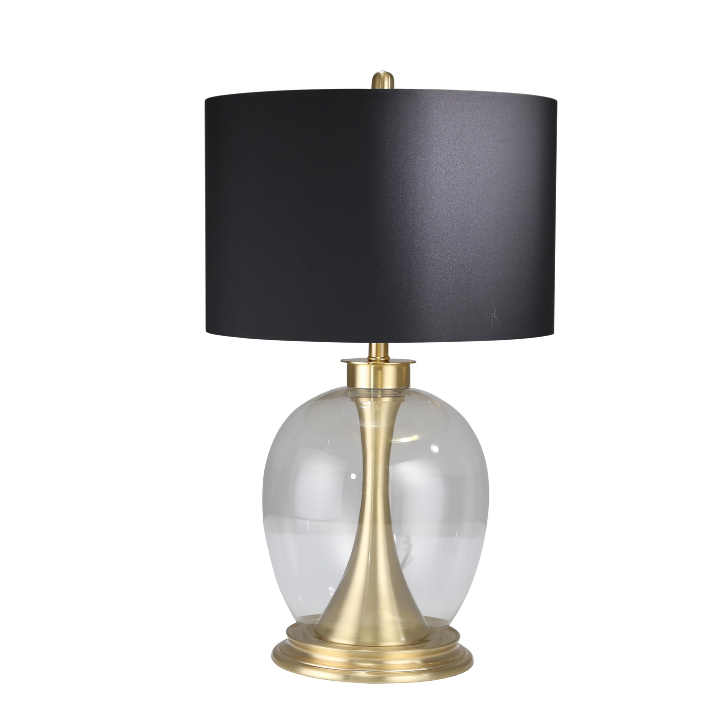Metal Table Lamp with Round Glass Base and Fabric Shade Silver