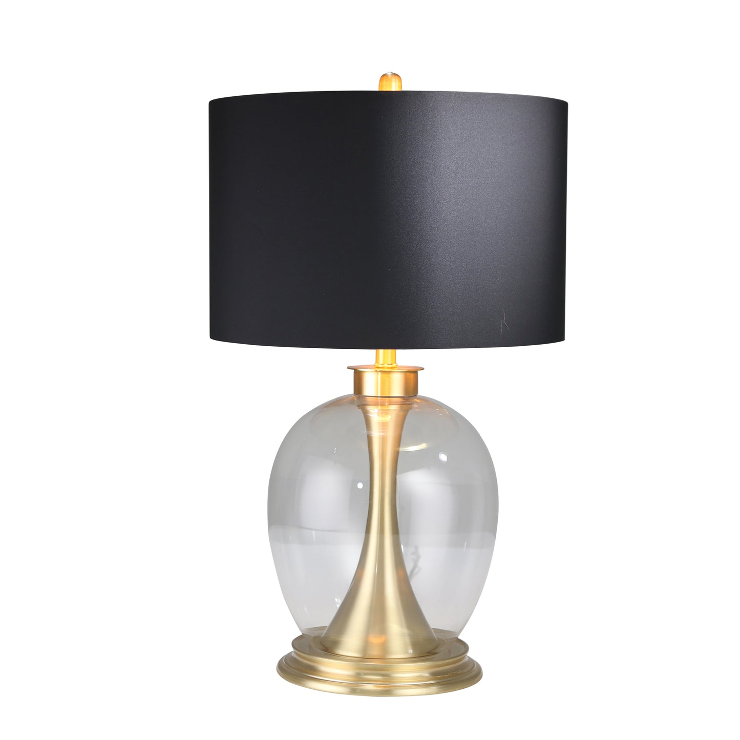 Metal Table Lamp with Round Glass Base and Fabric Shade Silver