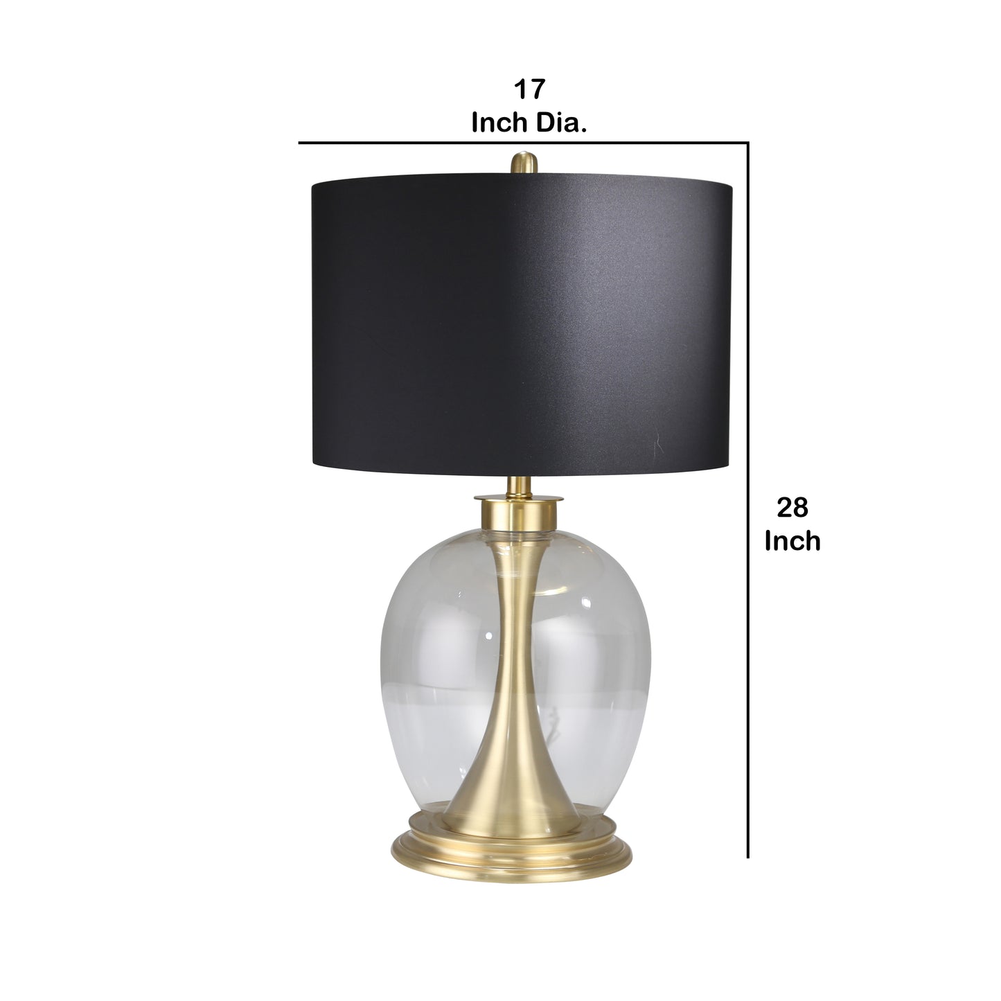 Metal Table Lamp with Round Glass Base and Fabric Shade Silver