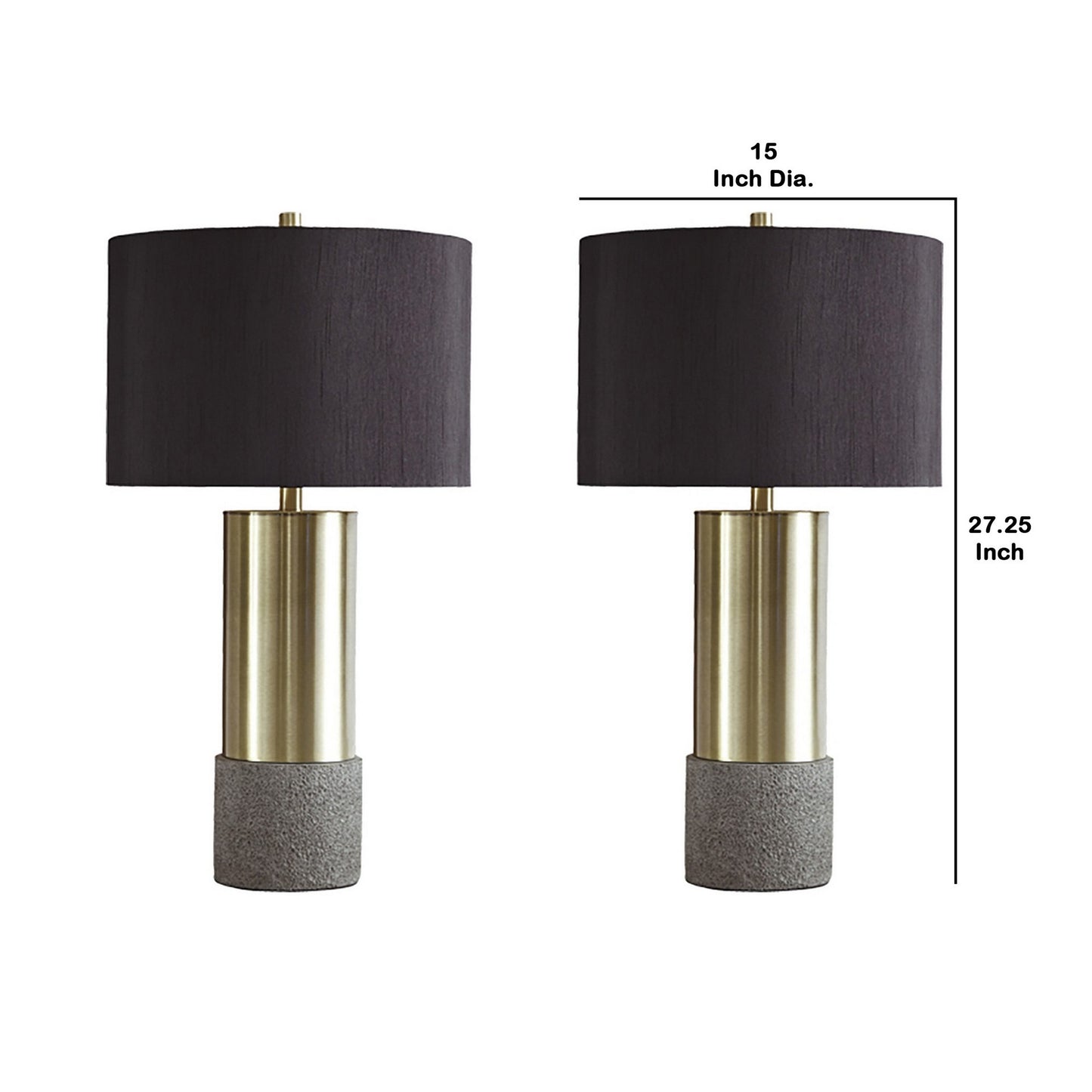 Faux Concrete and Metal Base Table Lamp Set of 2 Brass and Gray