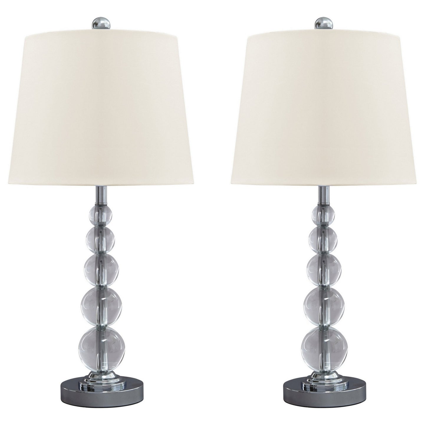 Stacked Orb Base Table Lamp with Drum Shade Set of 2 Off White and Chrome