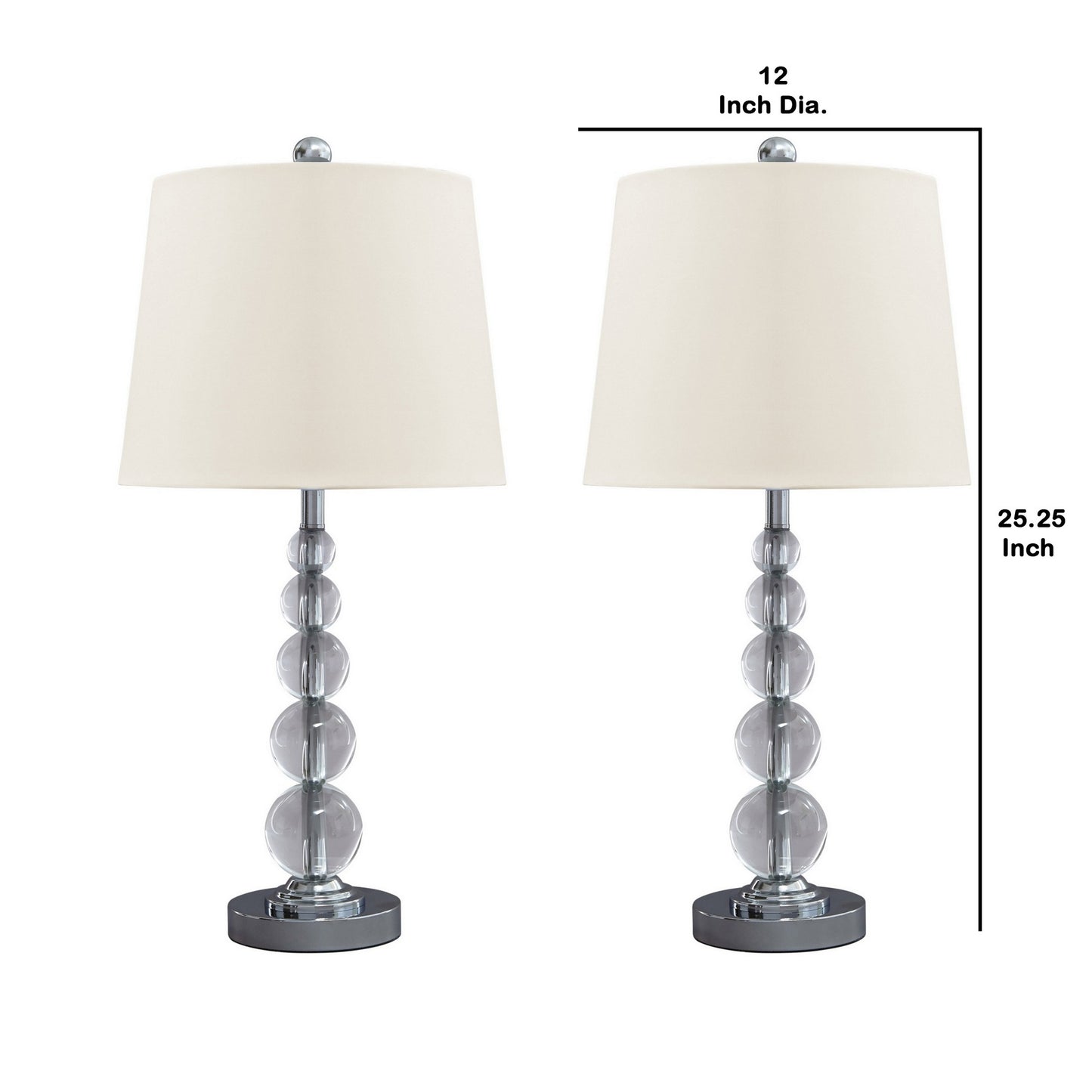 Stacked Orb Base Table Lamp with Drum Shade Set of 2 Off White and Chrome