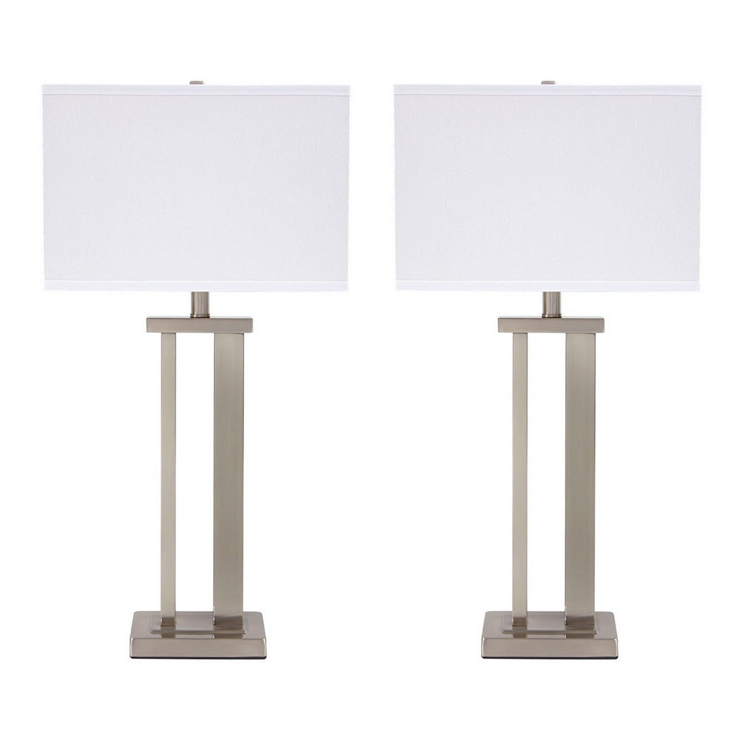 Metal Frame Table Lamp with Hardback Shade Set of 2 White and Silver