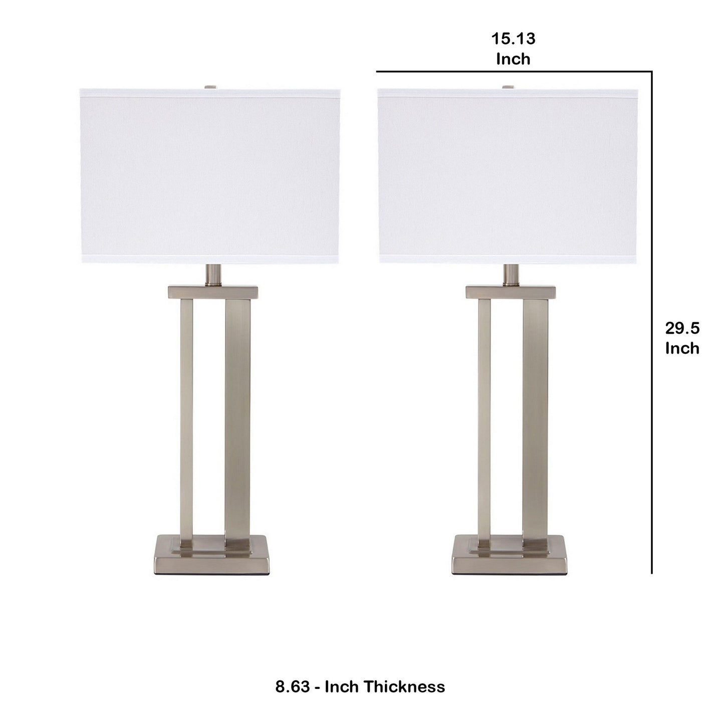 Metal Frame Table Lamp with Hardback Shade Set of 2 White and Silver