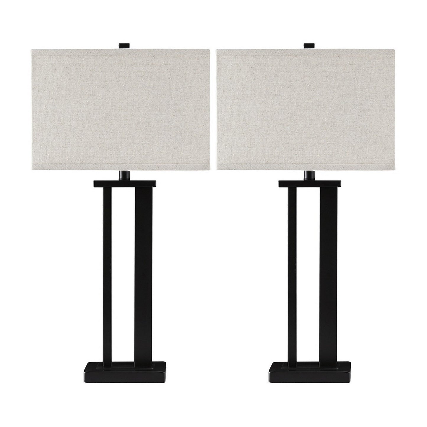 Metal Frame Table Lamp with Hardback Shade Set of 2 Off White and Bronze