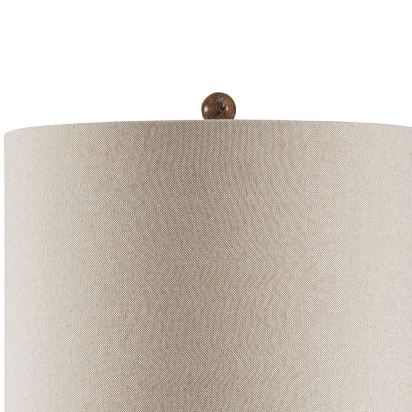 Polyresin Table Lamp with Turned Base and Fabric Shade Brown and Off White