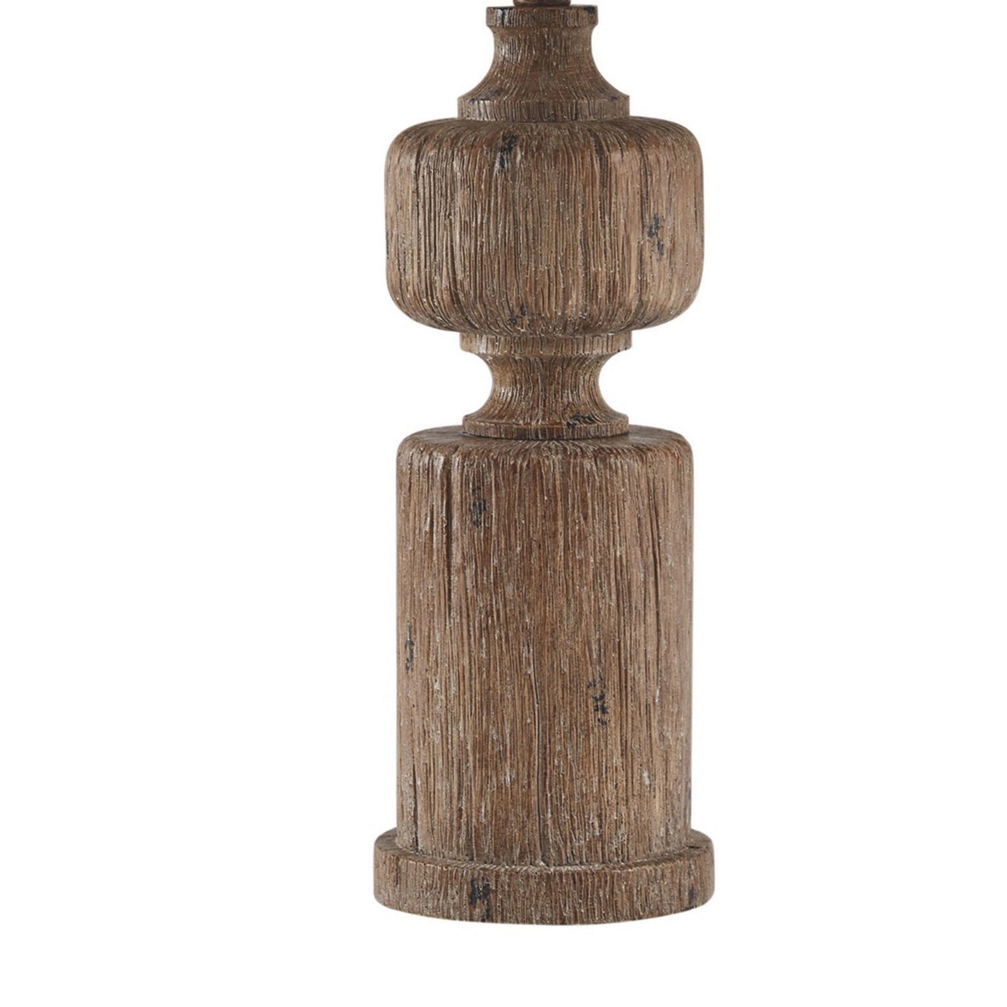 Polyresin Table Lamp with Turned Base and Fabric Shade Brown and Off White