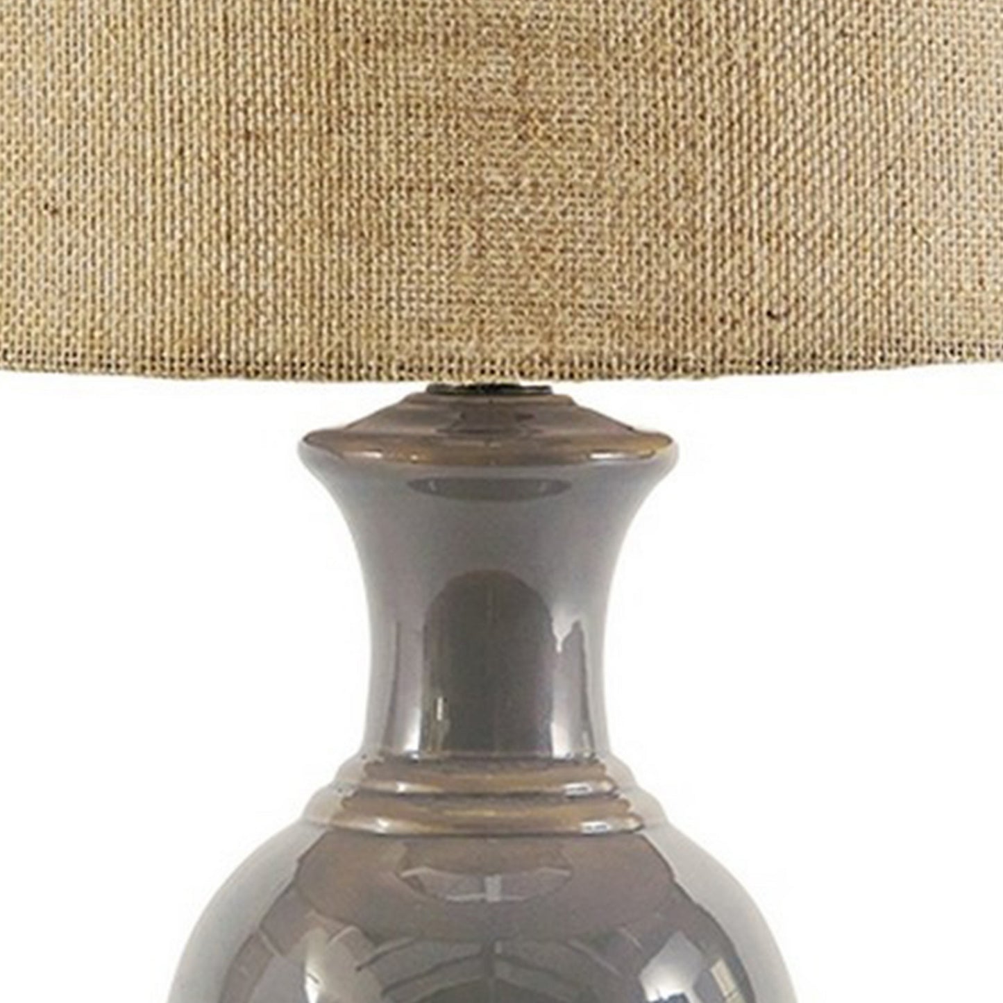 Bellied Ceramic Base Table Lamp with Drum Shade Beige and Gray