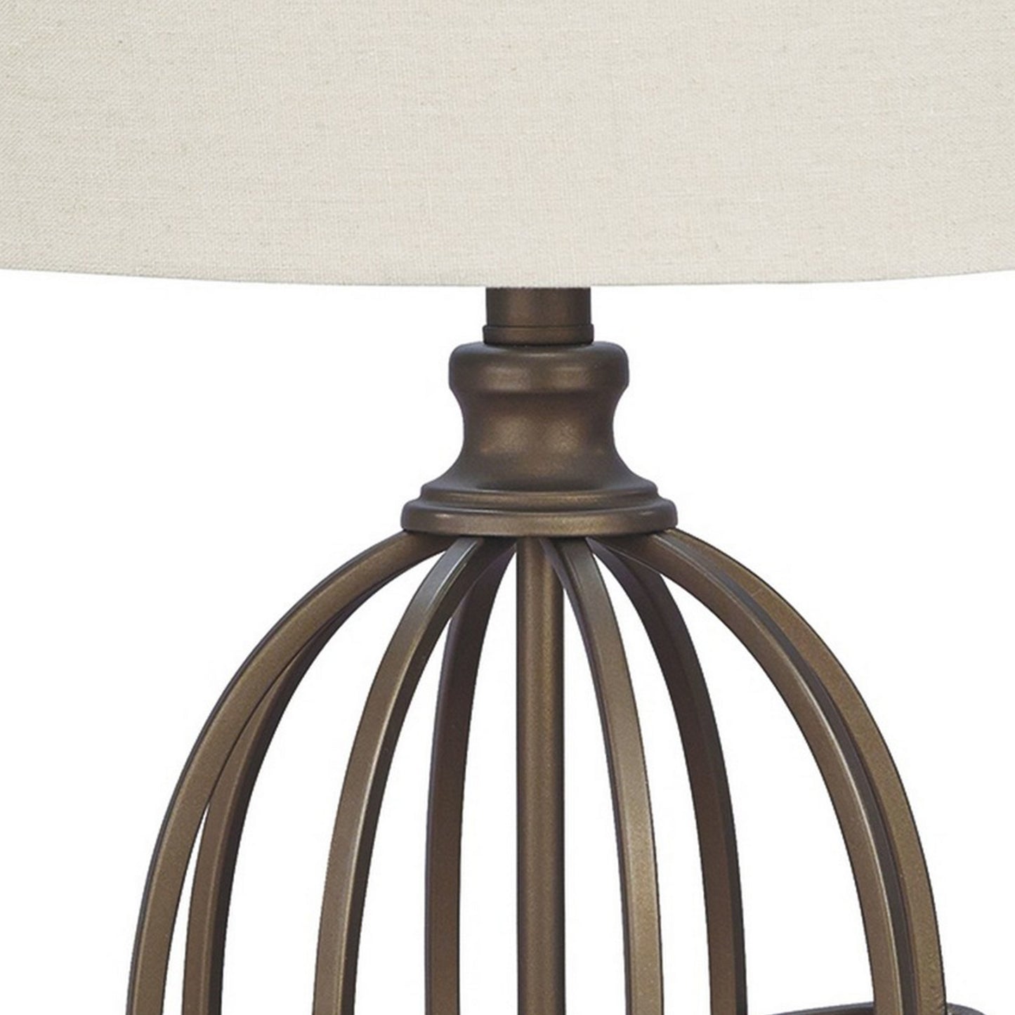 Armillary Metal Base Table Lamp with fabric Shade White and Bronze