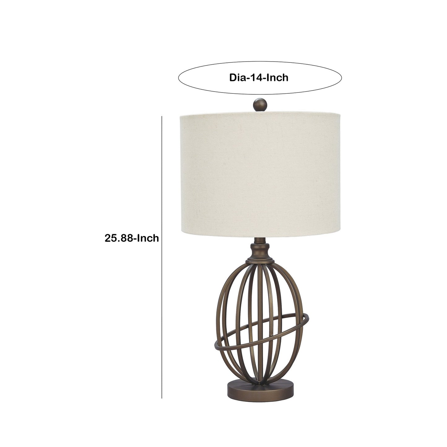 Armillary Metal Base Table Lamp with fabric Shade White and Bronze