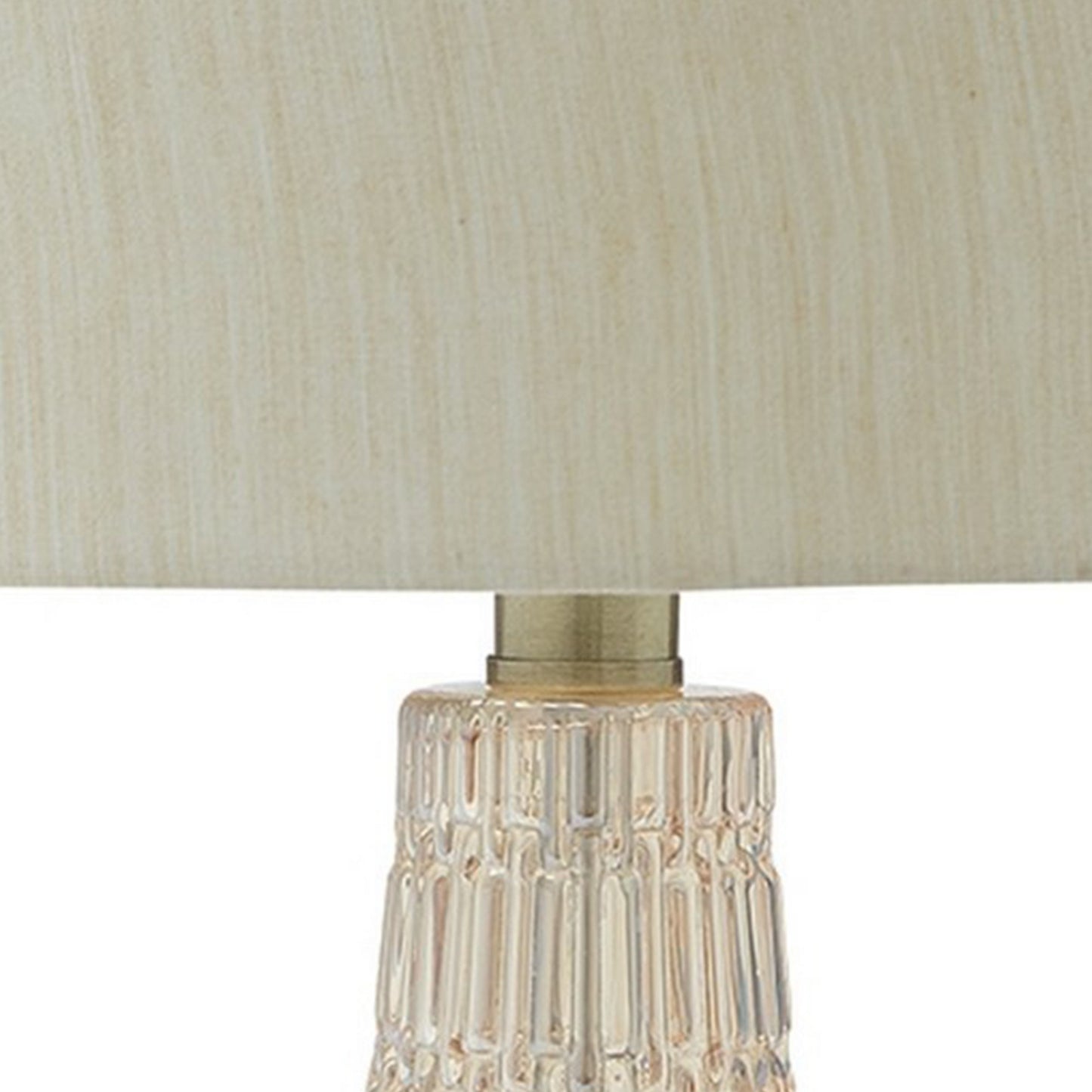 Bellied Glass Table Lamp with Fabric Drum Shade Beige and Clear