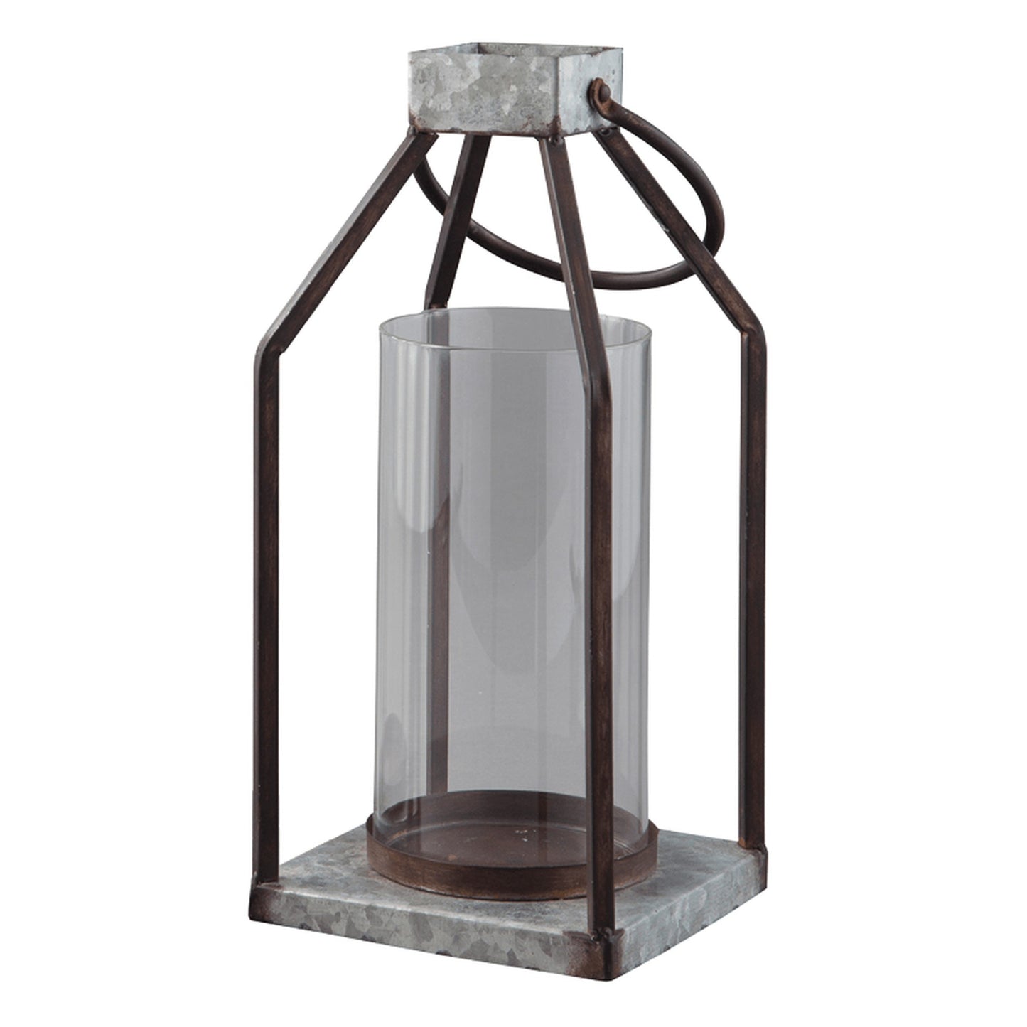 Geometric Lantern With Glass Hurricane Set Of 2 Black And Gray
