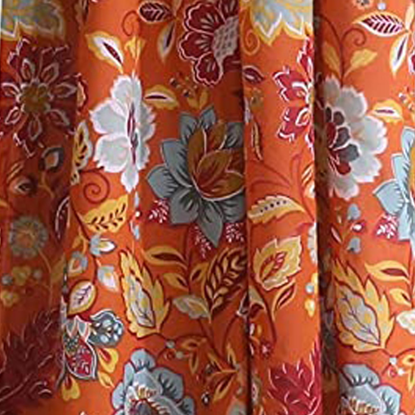 Paris 4 Piece Floral Print Fabric Curtain Panel With Ties Orange