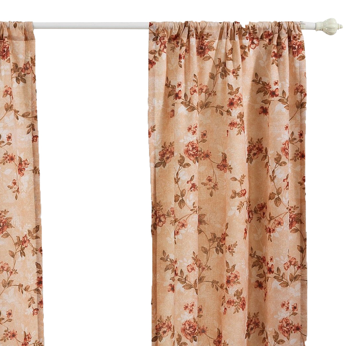 Munich 4 Piece Flower And Petal Print Fabric Curtain Panel With Ties beige