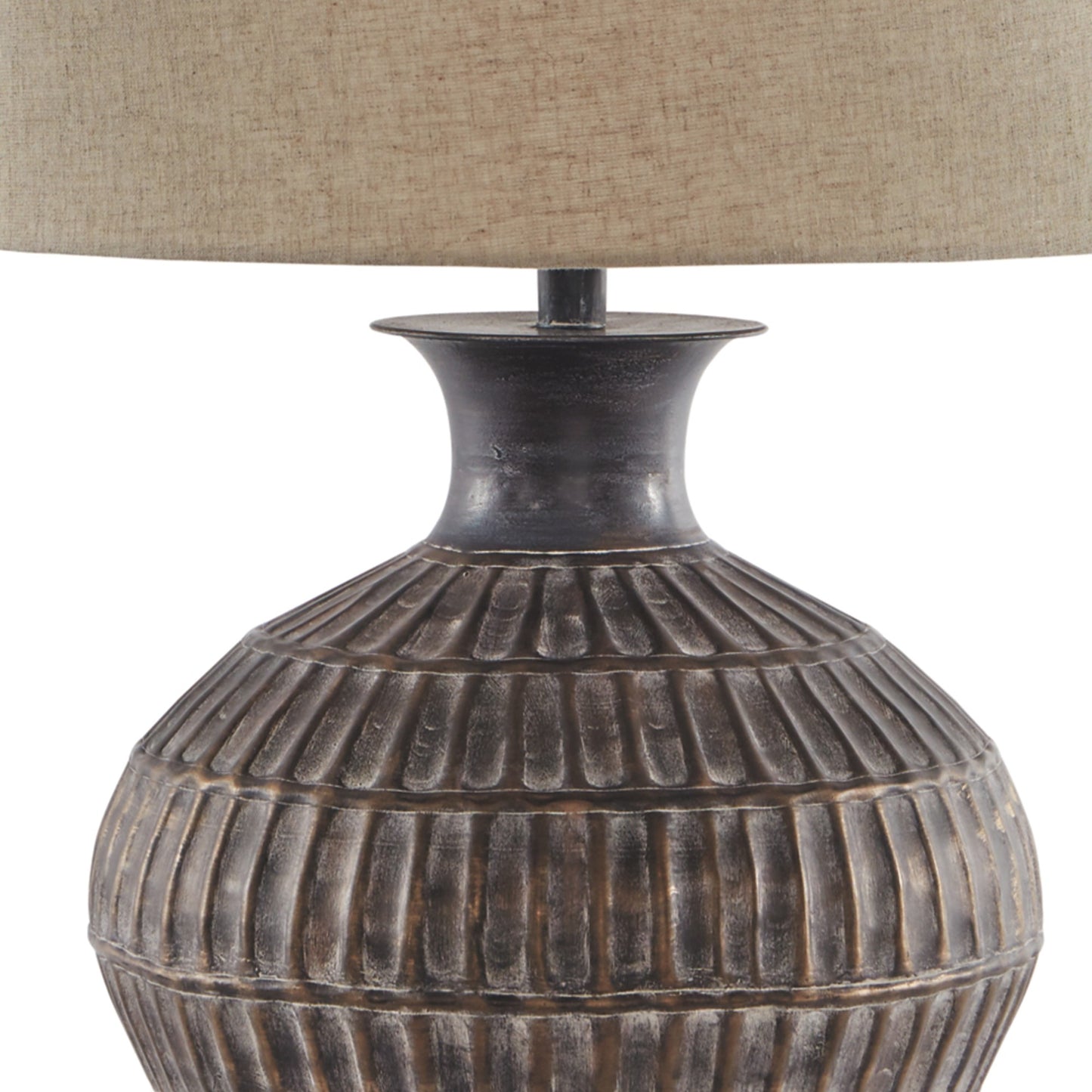 Metal Table Lamp with Bellied Embossed Vertical Lines Base Antique Bronze