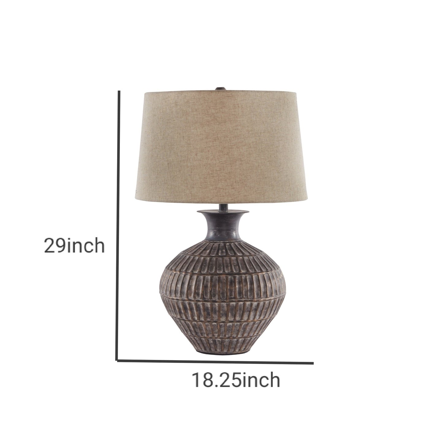 Metal Table Lamp with Bellied Embossed Vertical Lines Base Antique Bronze