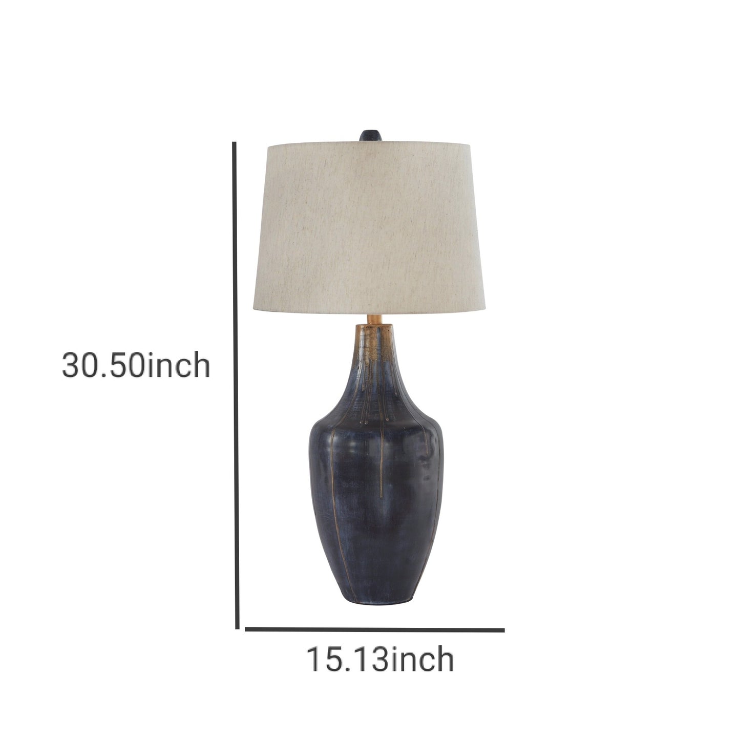 Drum Shade Table Lamp with Metal Curved Design Base Blue