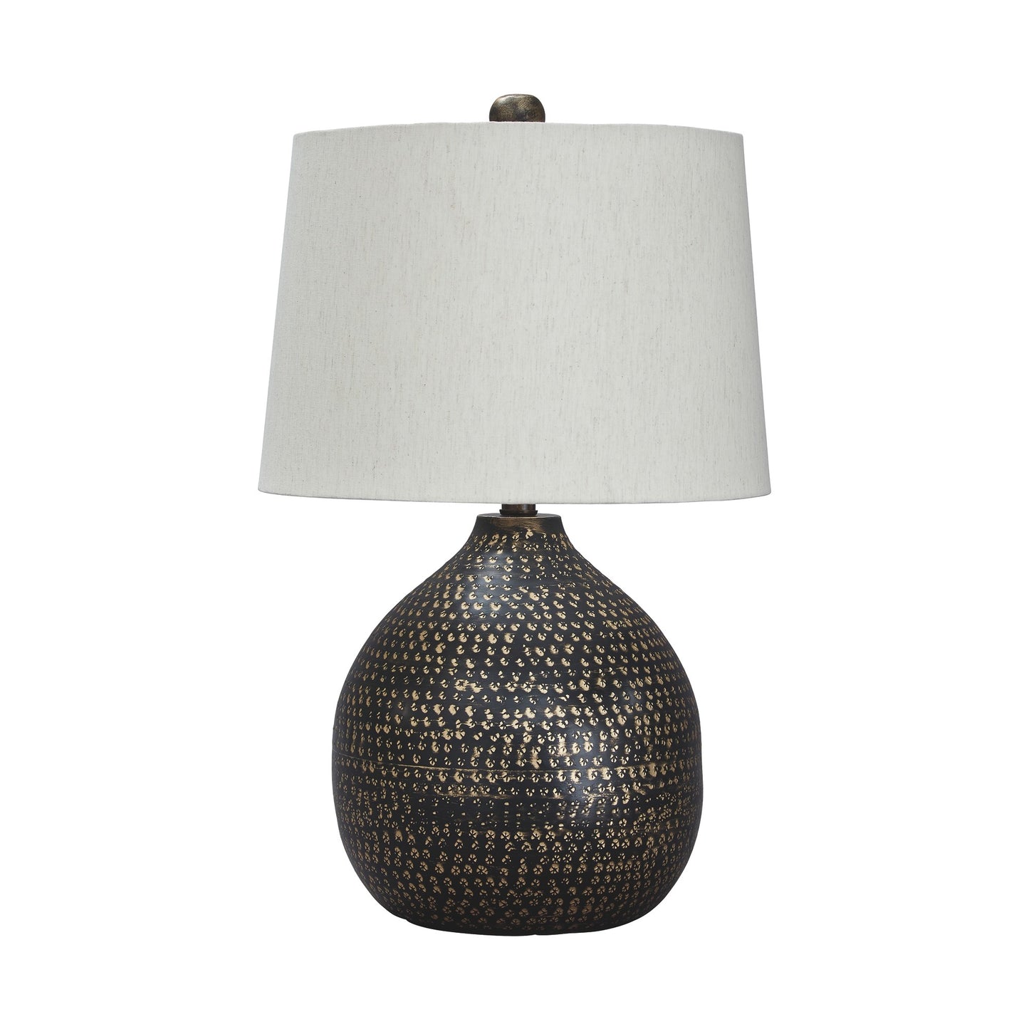 Pot Bellied Base Metal Table Lamp with Dotted Pattern Black