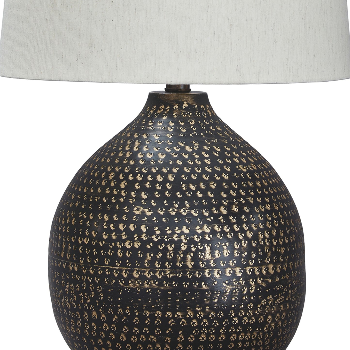 Pot Bellied Base Metal Table Lamp with Dotted Pattern Black