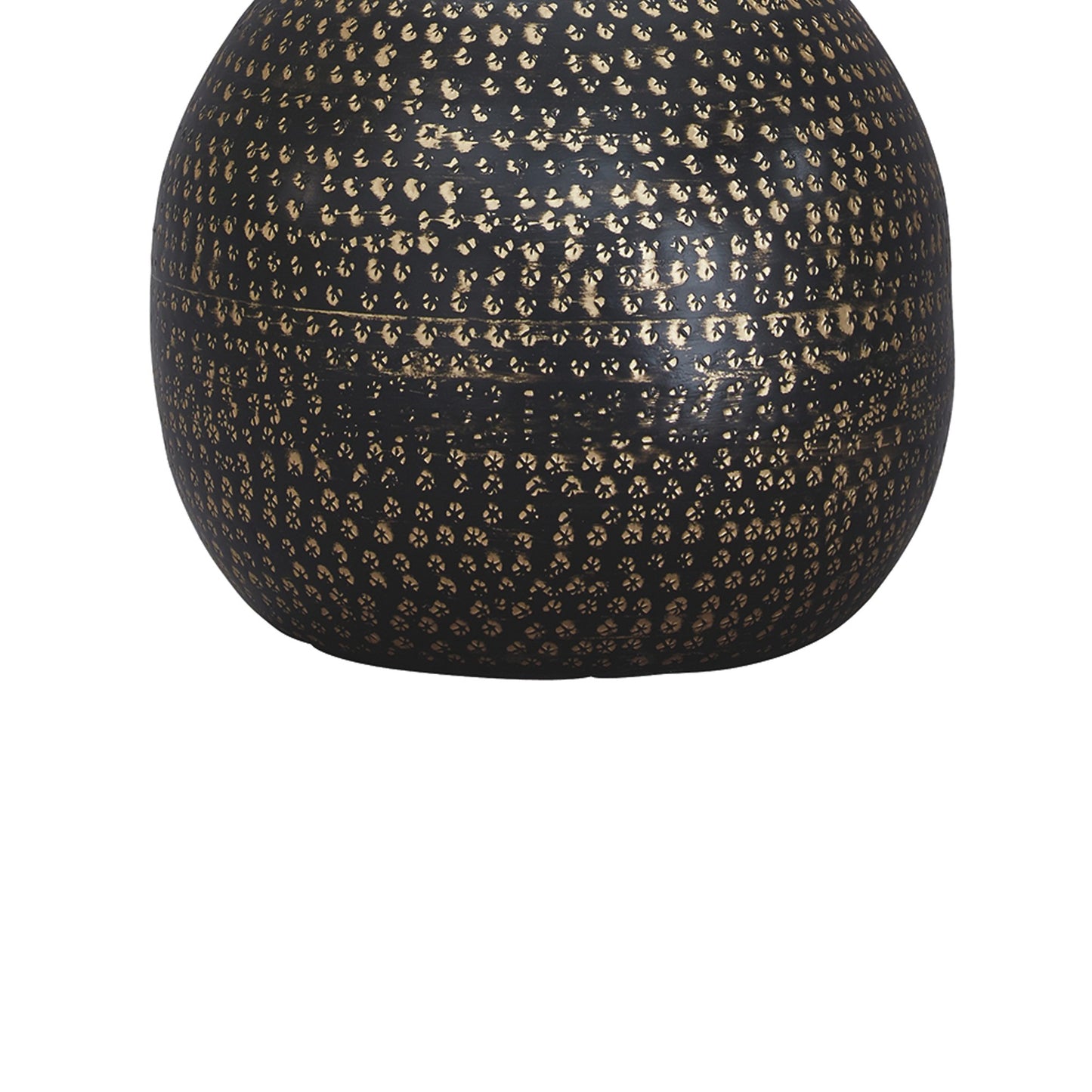 Pot Bellied Base Metal Table Lamp with Dotted Pattern Black